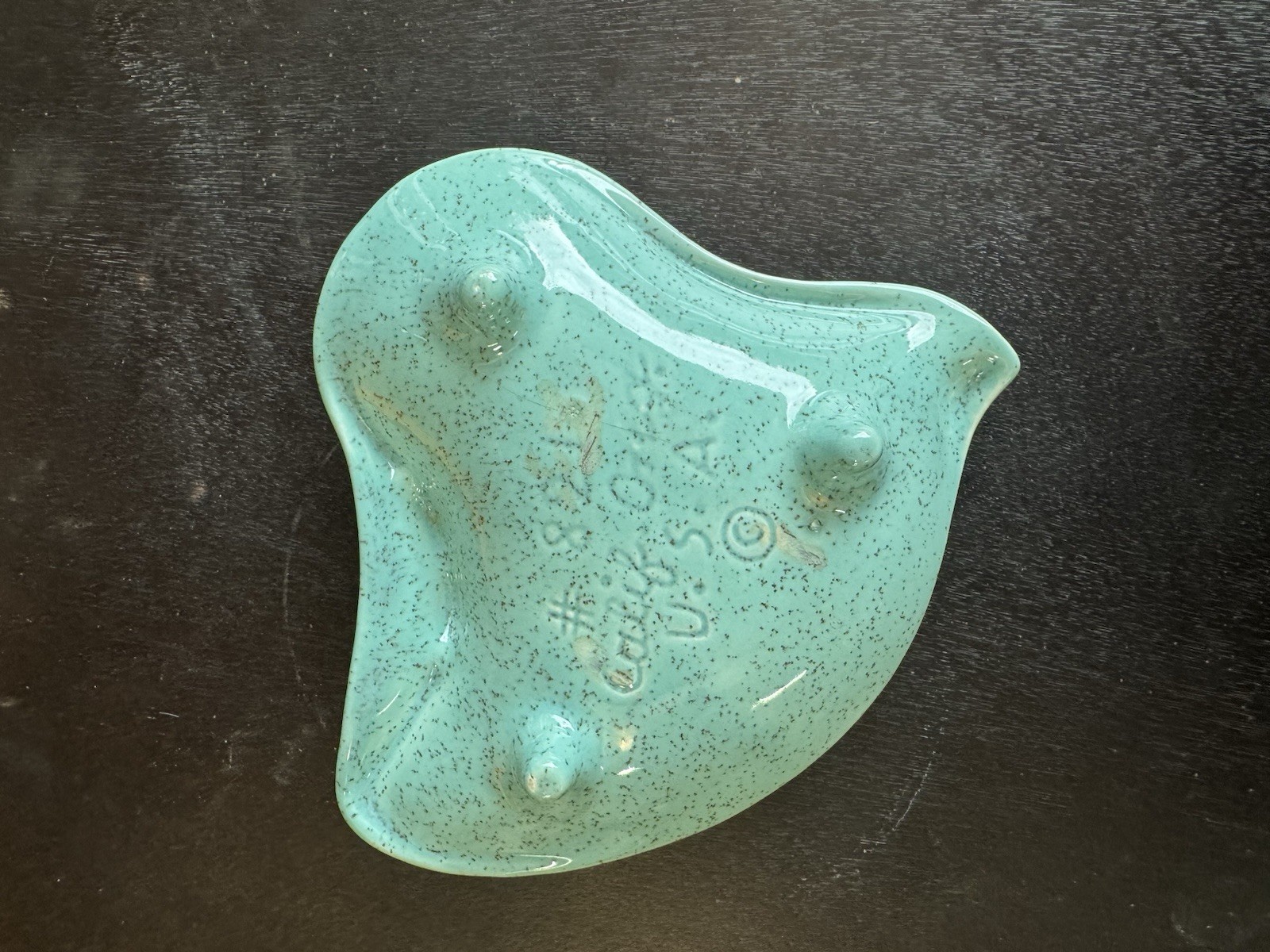 California Art Vintage Ashtray, Teal Color, Size 6×5 Inches Long