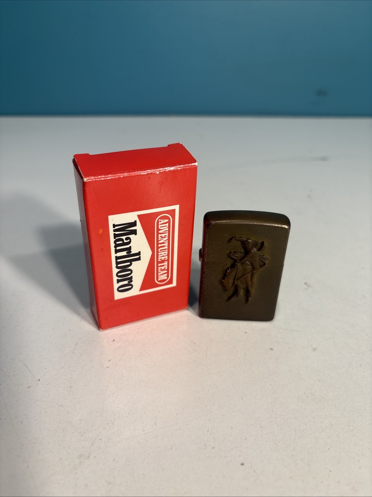 Vintage Marlboro Country Store Zippo Lighter Solid Brass Cowboy on Horse NEW