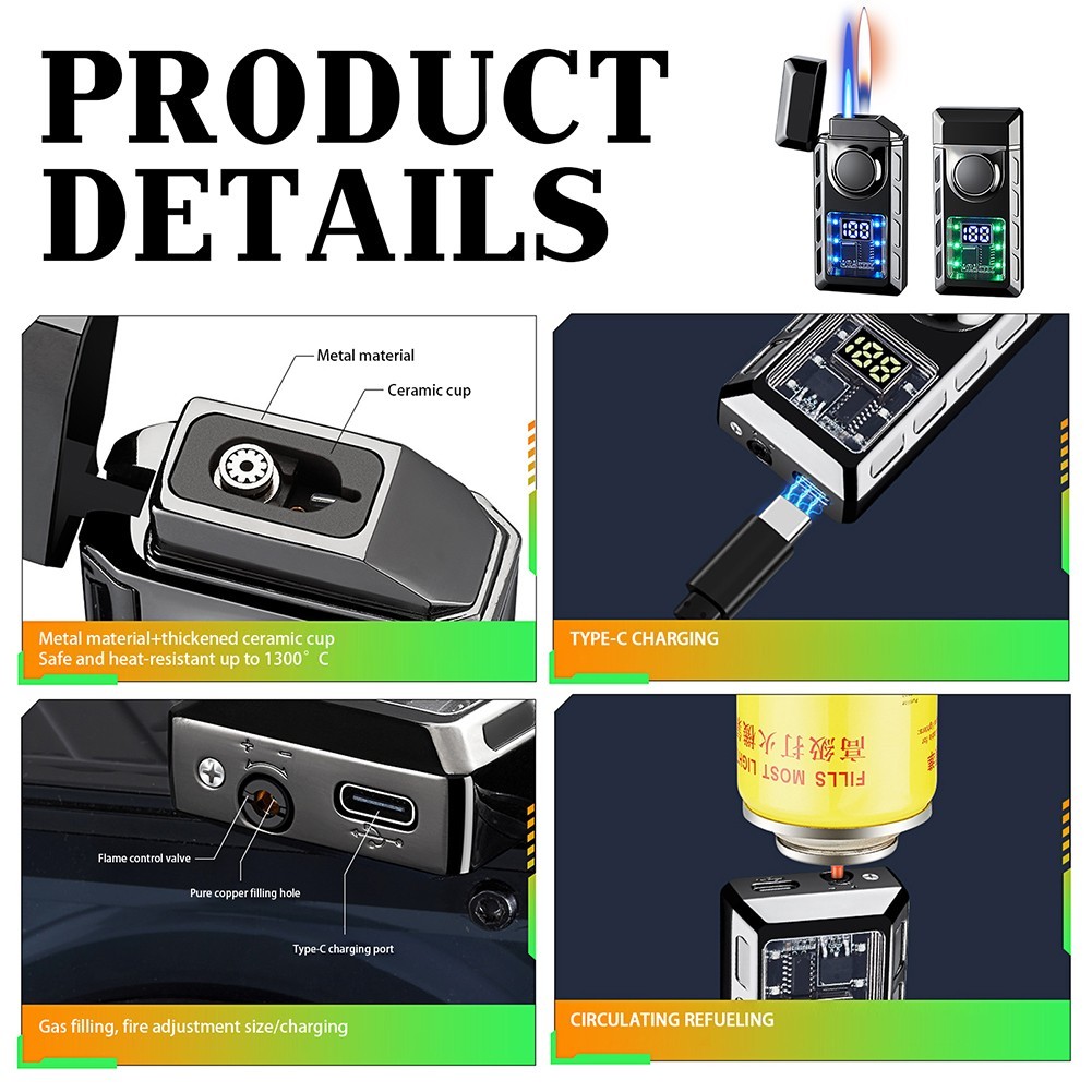 Voice Controlled Ignition Dual Flame Butane Gas Lighter Switching Jet Fire