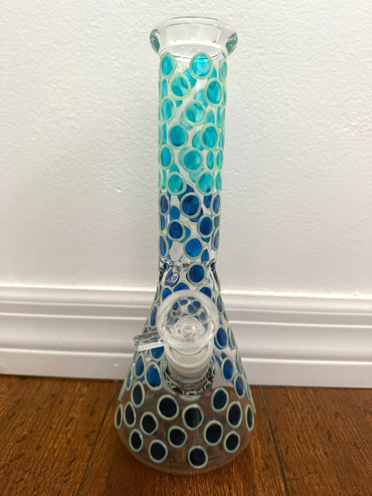 10.5” Premium Glass Water Pipe Blue Polkadot Glow in Dark 14mm