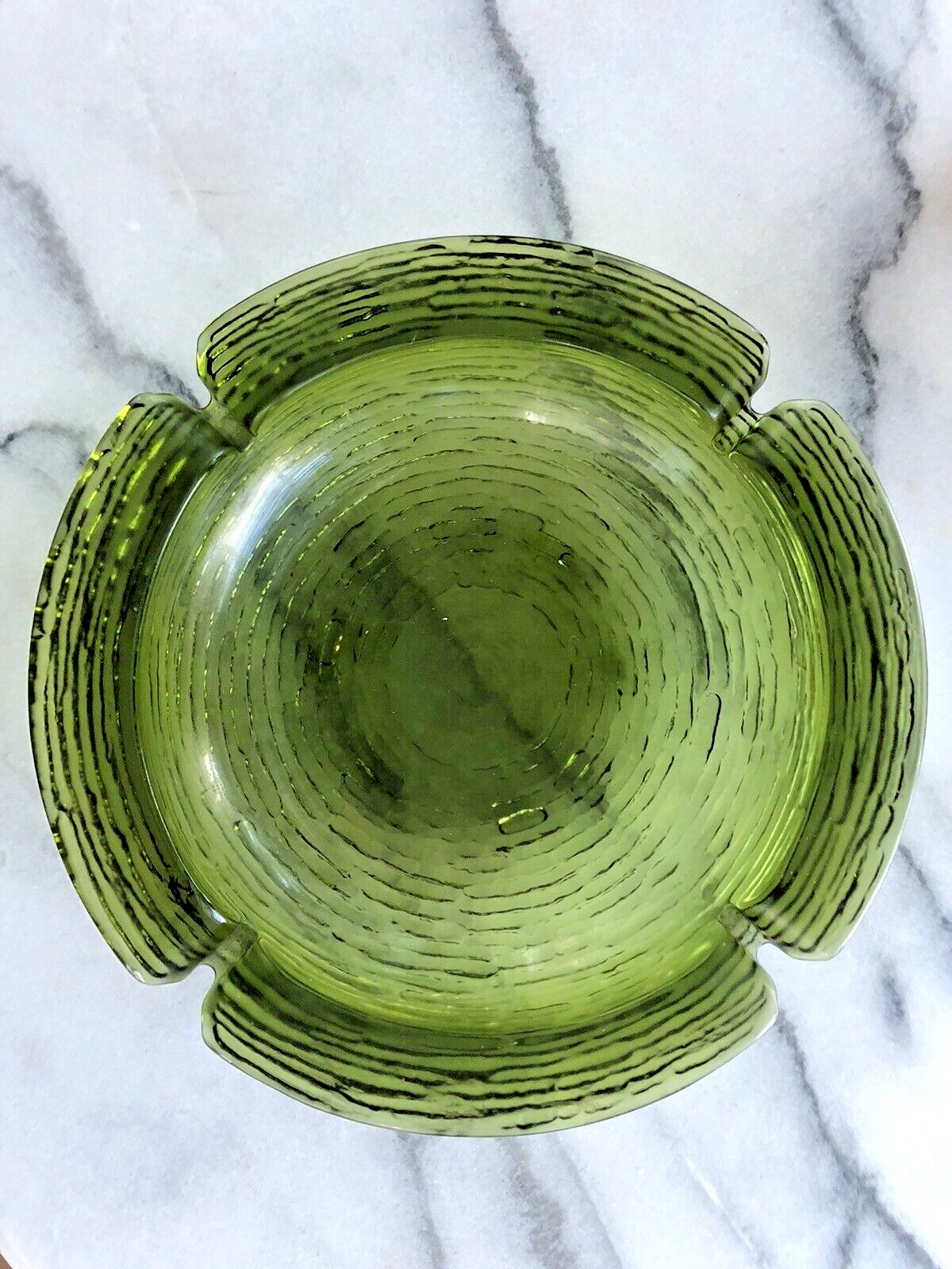 Vintage MCM Glass Ashtray Large Round Ribbed 8.5 in Soreno