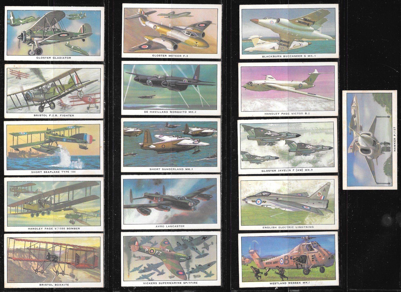 Vintage Aviation Tobacco Cards, “British Military Aircraft”, Complete Set of 16