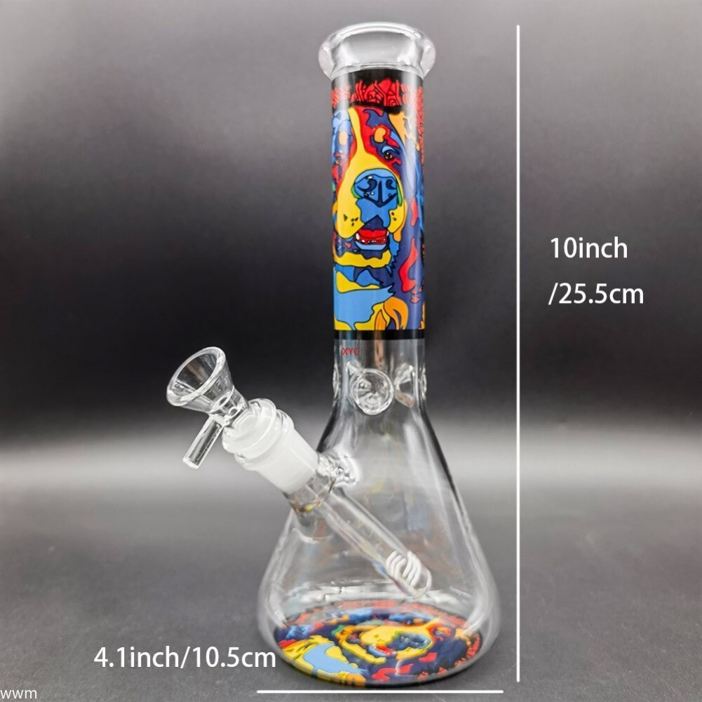 25cm Art Printed Glass Bong Smoking Hookah Water Pipe Hand Pipes 14mm Bowl