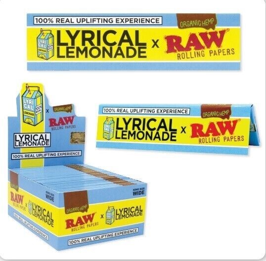New! THREE Packs of LYRICAL LEMONADE X RAW KING SIZE ROLLING PAPERS ORGANIC HEMP