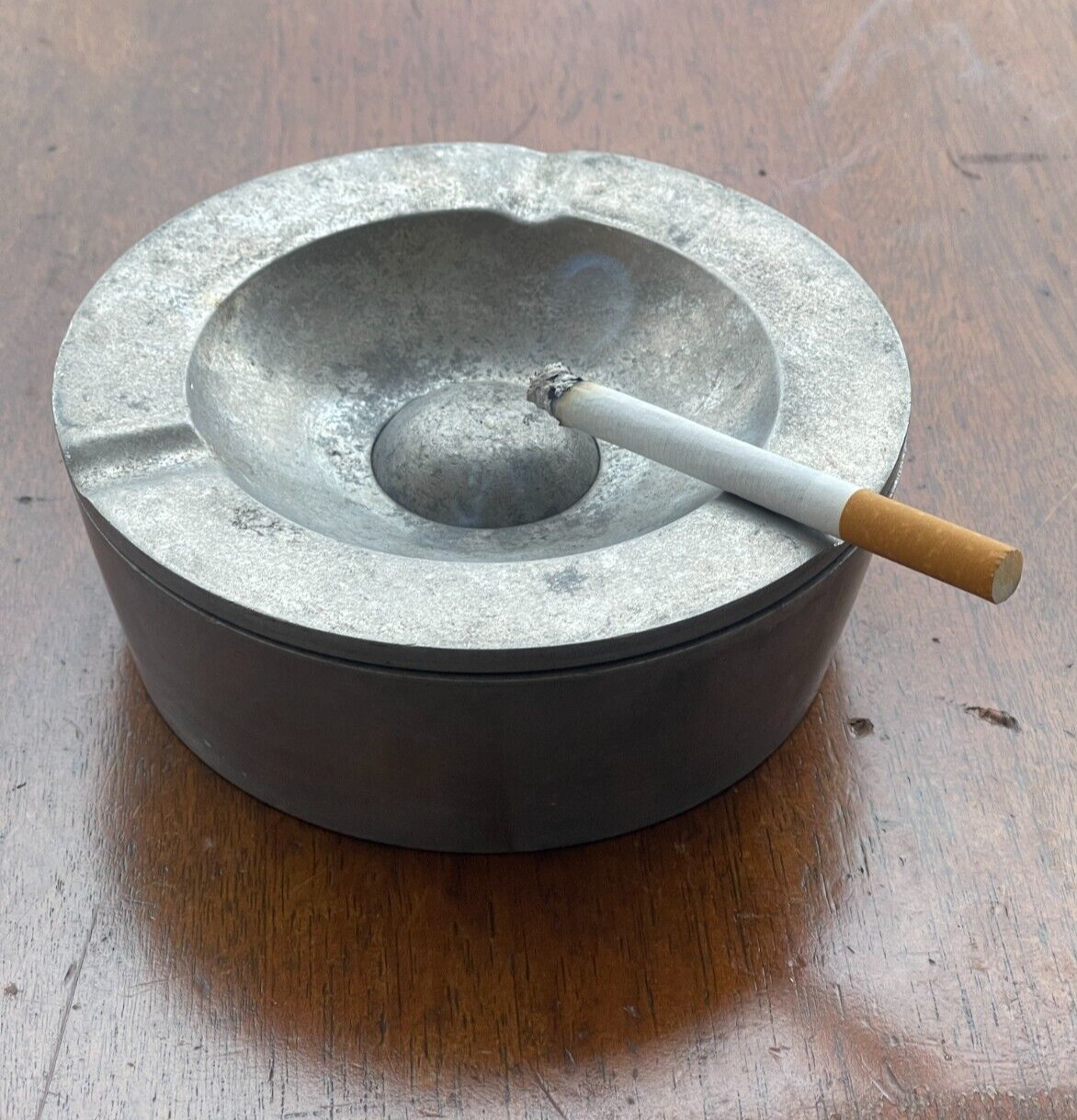 Vintage MCM 1960s Bauhaus Aluminum 2-Piece Ashtray Pipe or Cigarettes Belgium