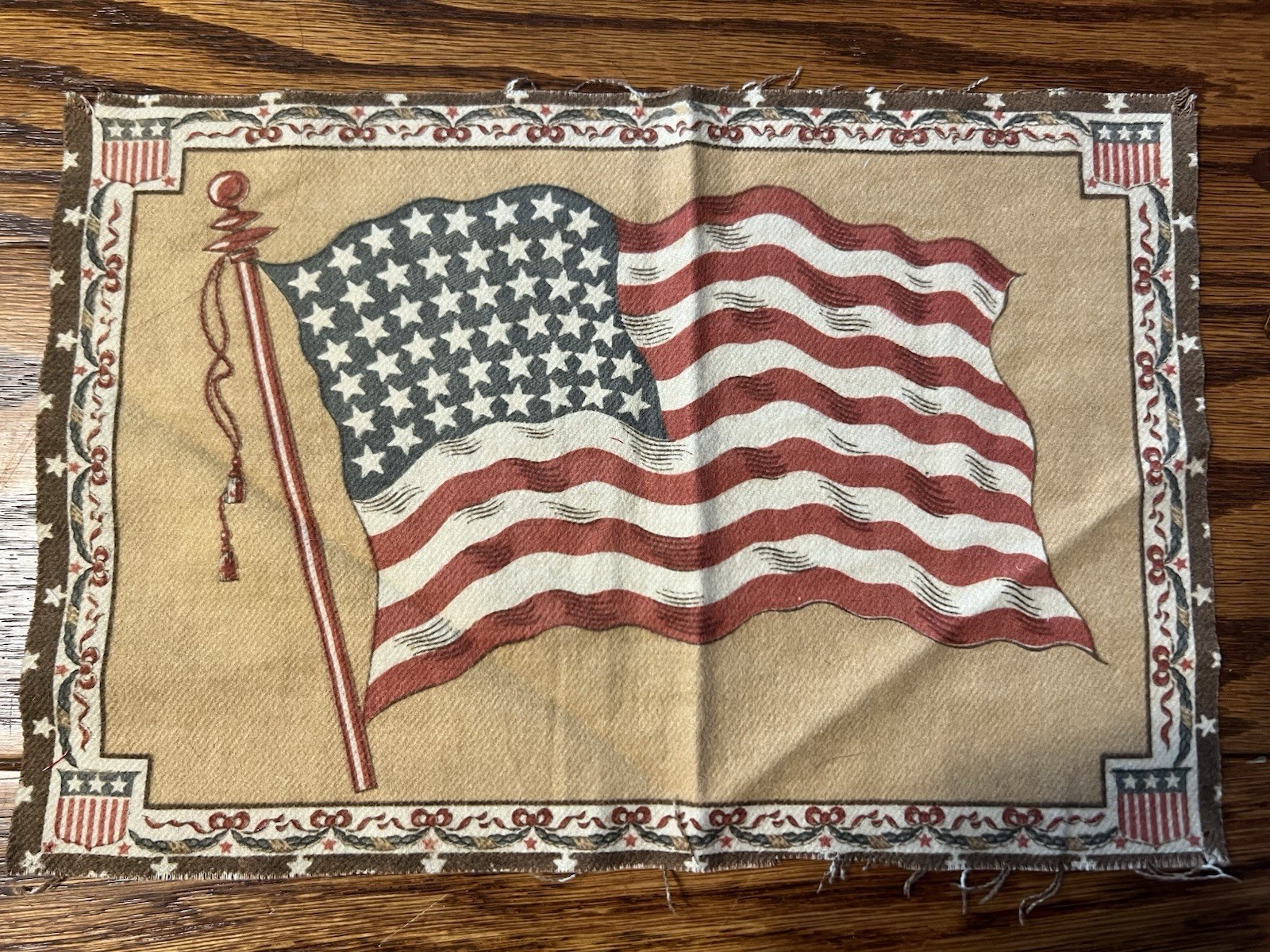 Vintage Cigar Box Felt Flannel 48 Star United States US Flag 8” x 12” Tobacco
