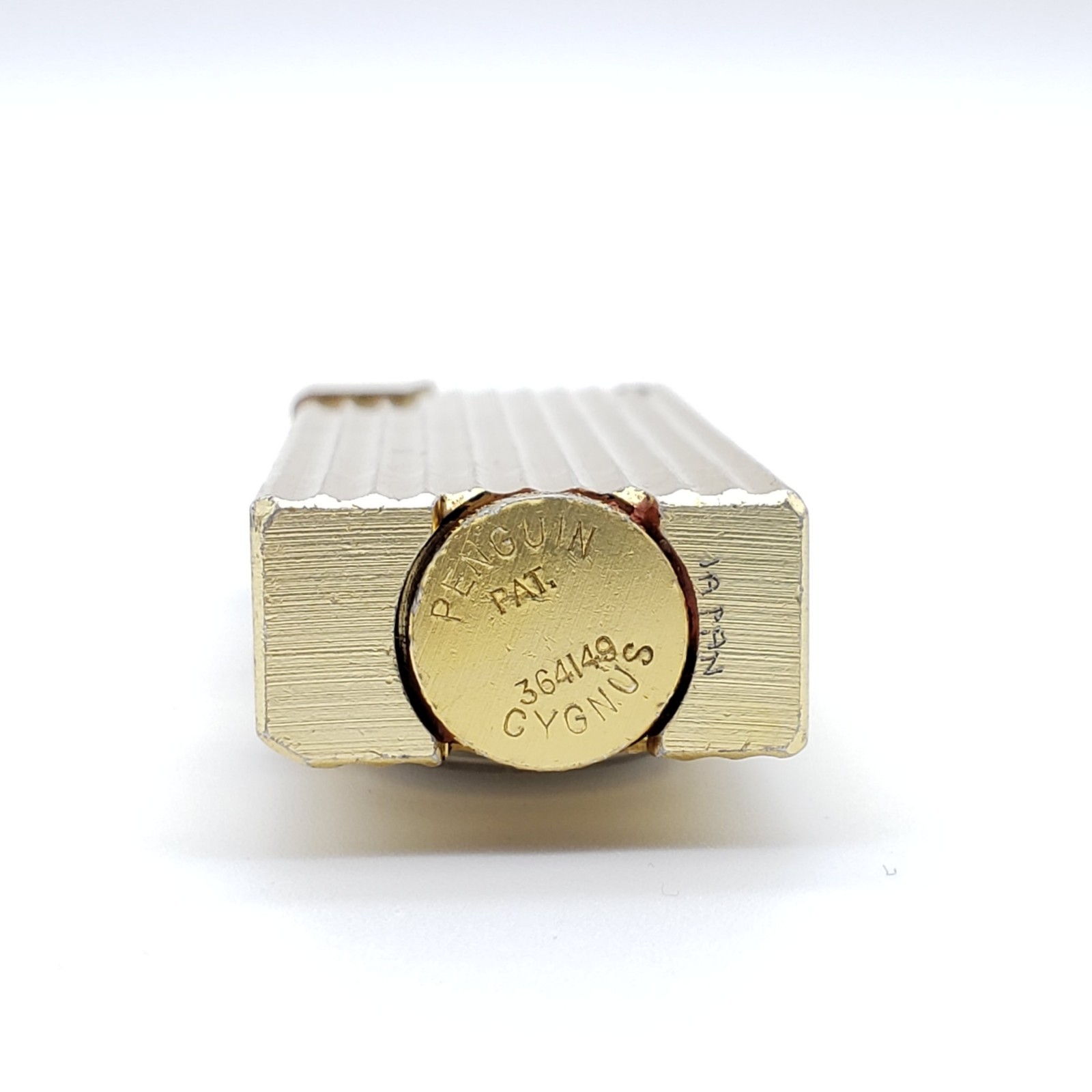 Vintage Penguin Cygnus Gold-Plated Ribbed Petrol Lighter w/ Orient Watch – Japan