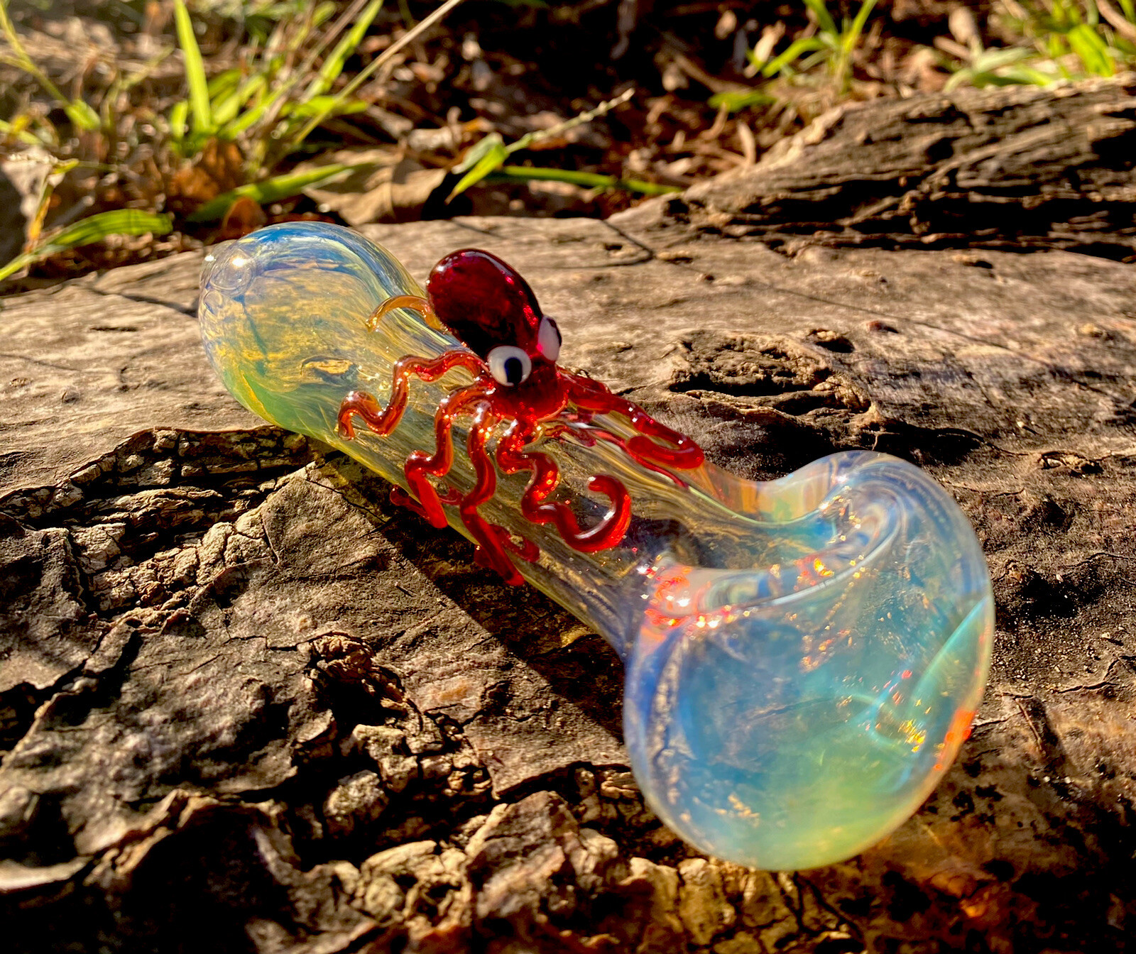 Red Octopus Glass pipe Collectible Glass Pipe Silver Fumed