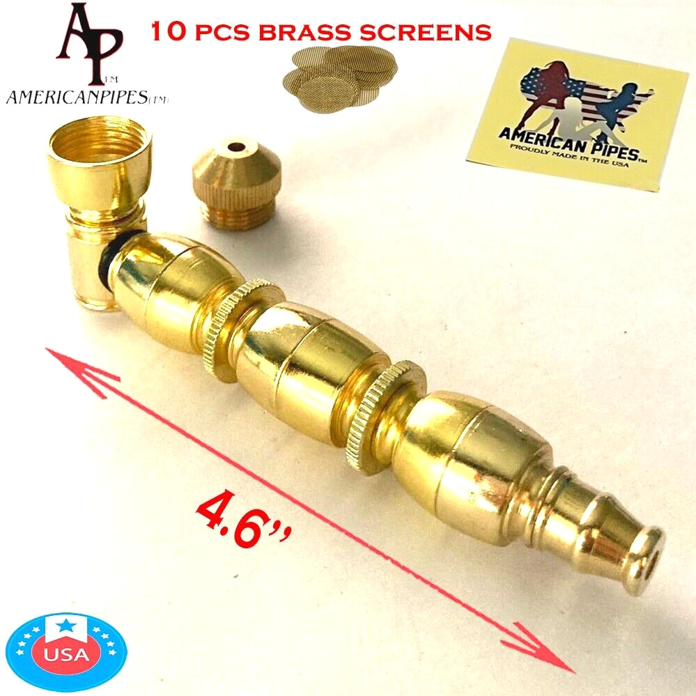 Americanpipes™️ 4.6″ metal GOLD 3 CHAMBER tobacco smoking pipe w 10 brass screen