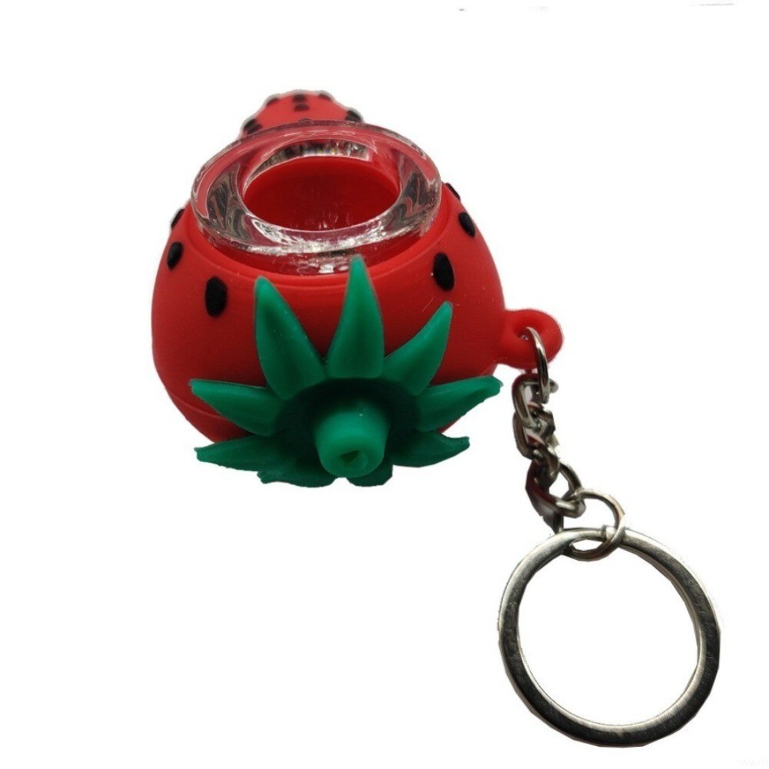 Strawberry Silicone Pipe 3 inch Smoking Hand Pipe Keychain + Glass Bowl