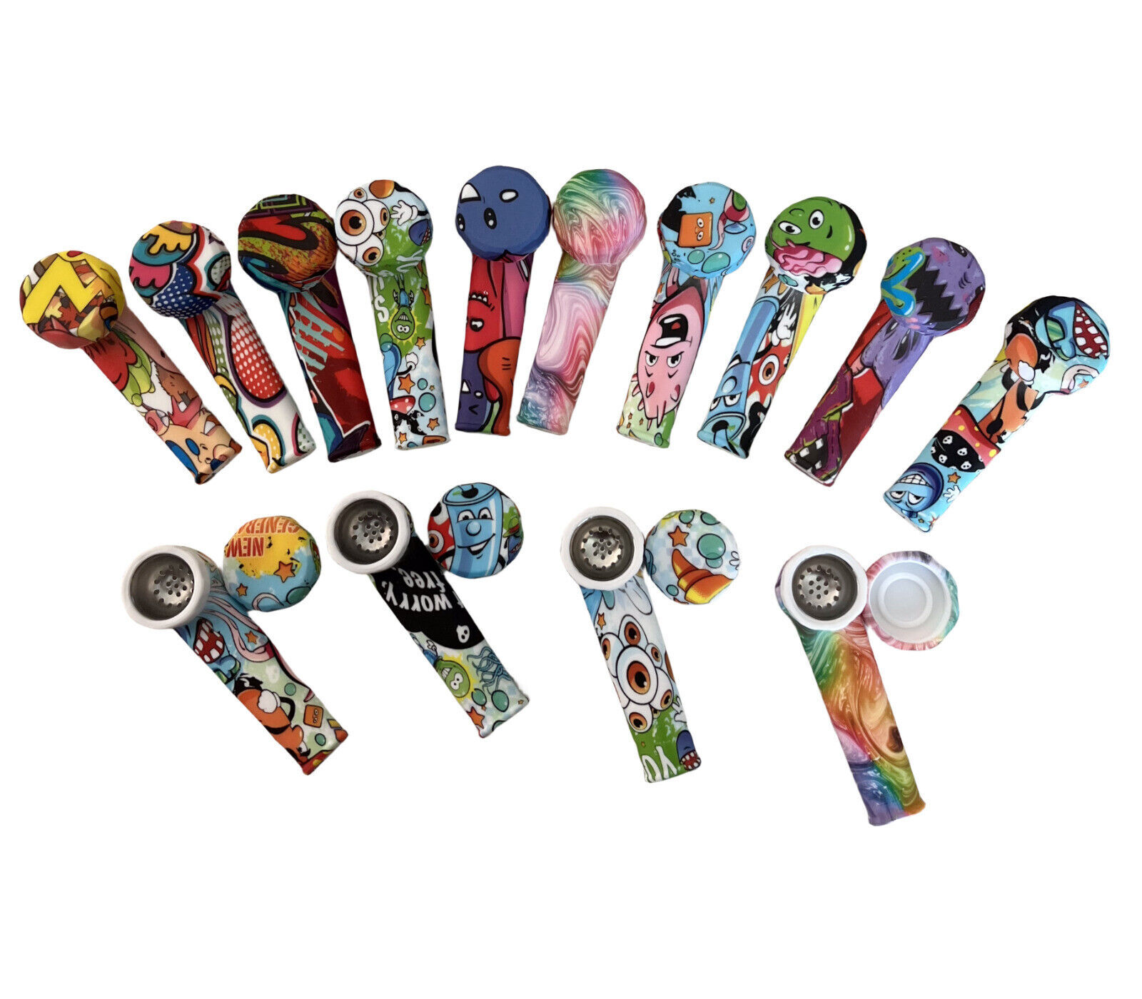 Portable Mini Silicone Pipes with Stainless Steel Bowl and Lid Pack of 5