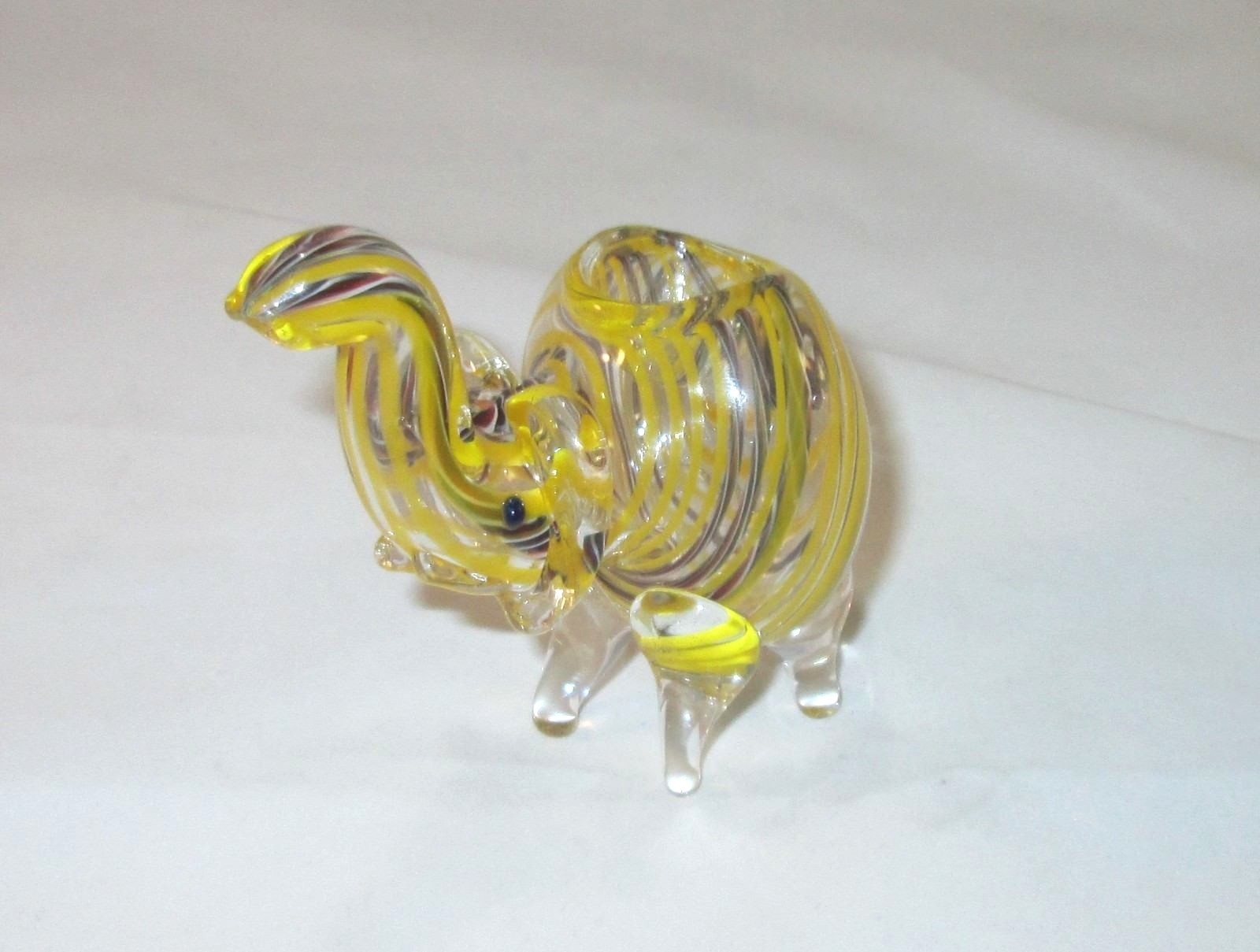 Glass Elephant Tobacco Pipe Collectible 3″ Hand Blown Yellow Black & Red Stripe
