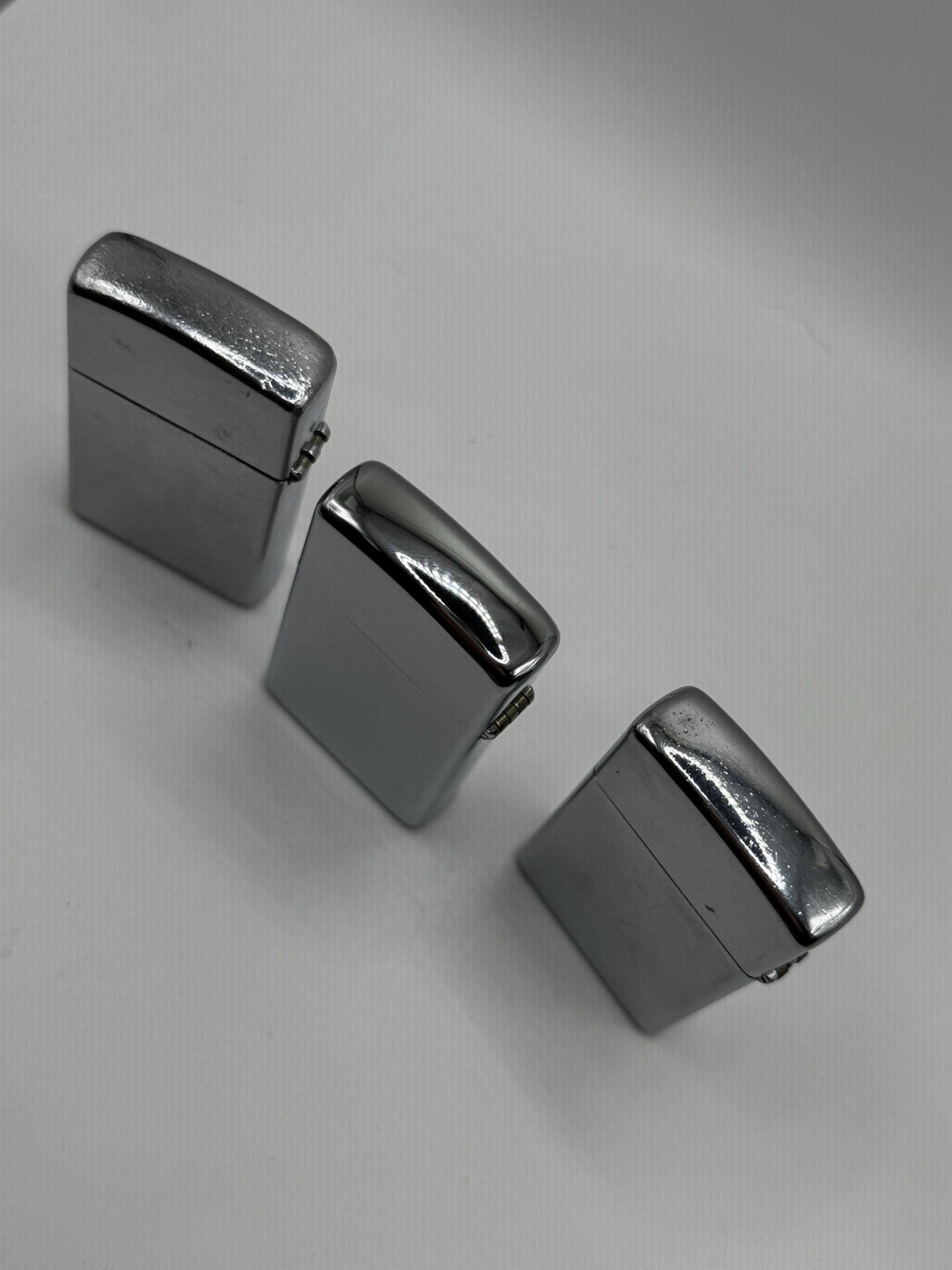 ZIPPO TEXACO EMBLEM POLISHED CHROME SLIM LIGHTERS Lot of 3 1967 1972 1976