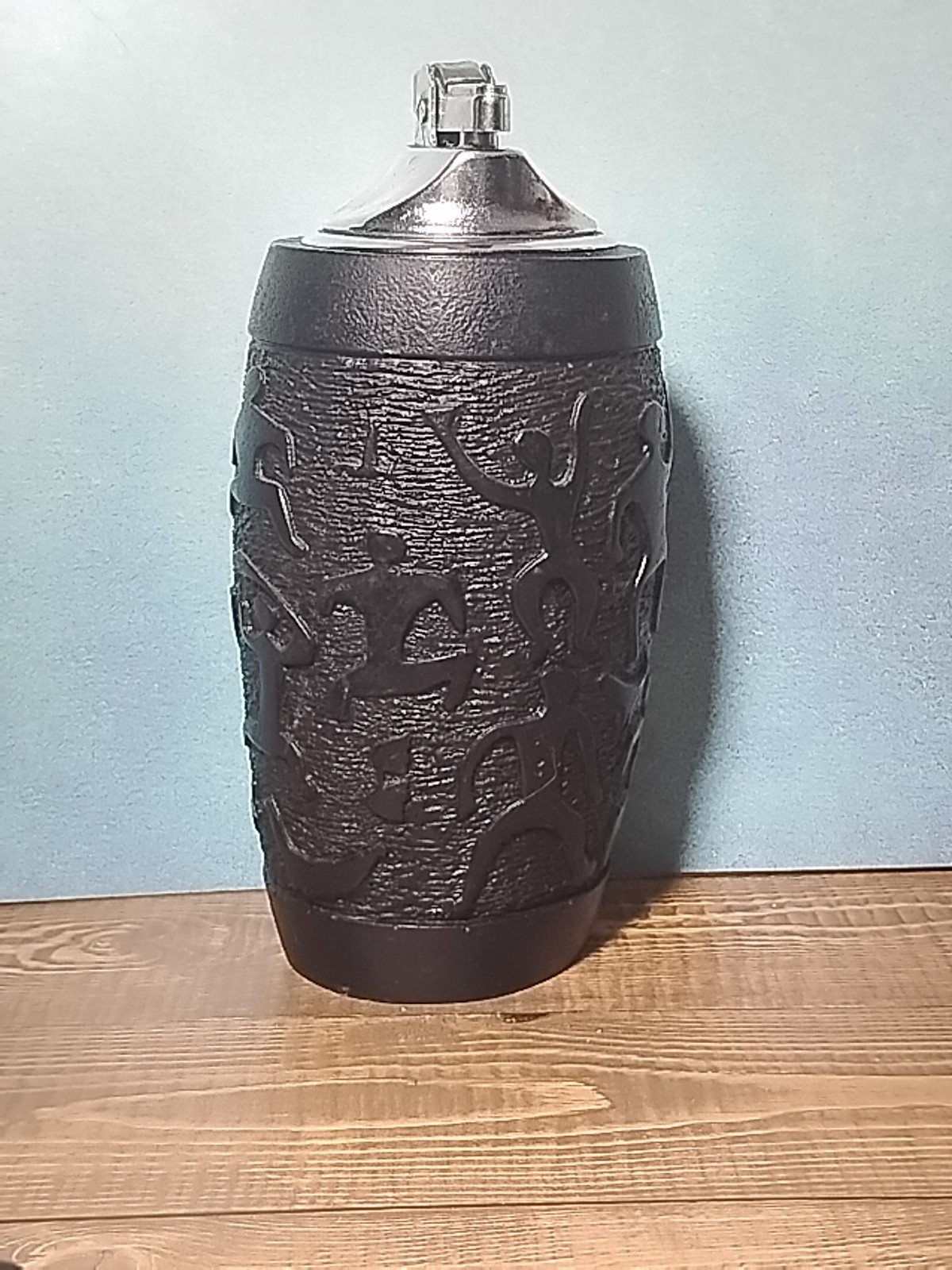 VTG Coco Joe Black Carved Tribal Lava Table Lighter Hawaii *Untested Petroglyph