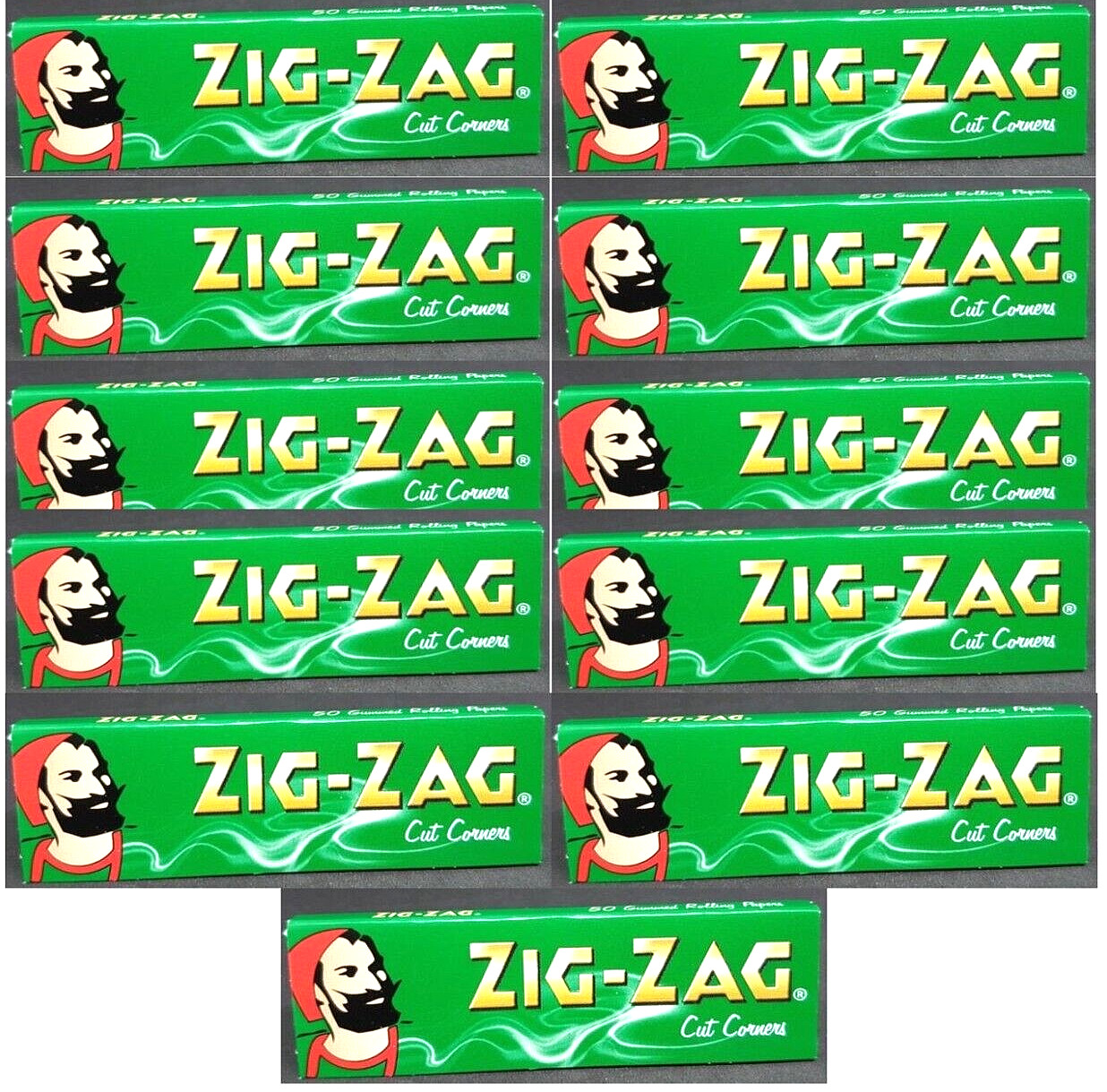 11 Packs Zig Zag Green Rolling Papers Cut Corners *Best Price* *USA SHIPPED*