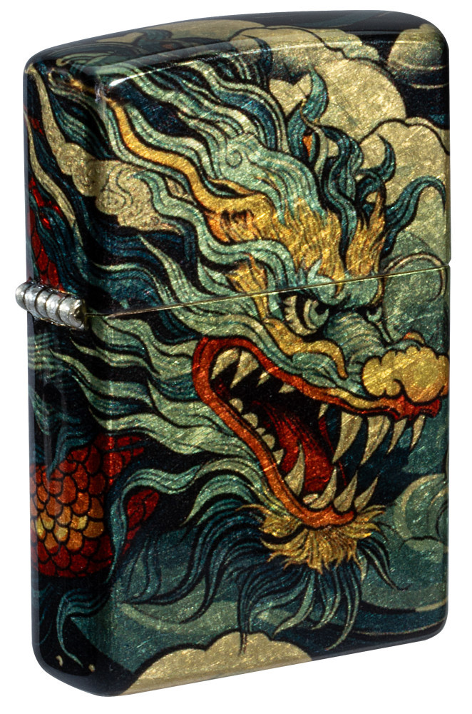 Zippo Dragon Design Tumbled Brass 540 Fusion Windproof Pocket Lighter, 46705