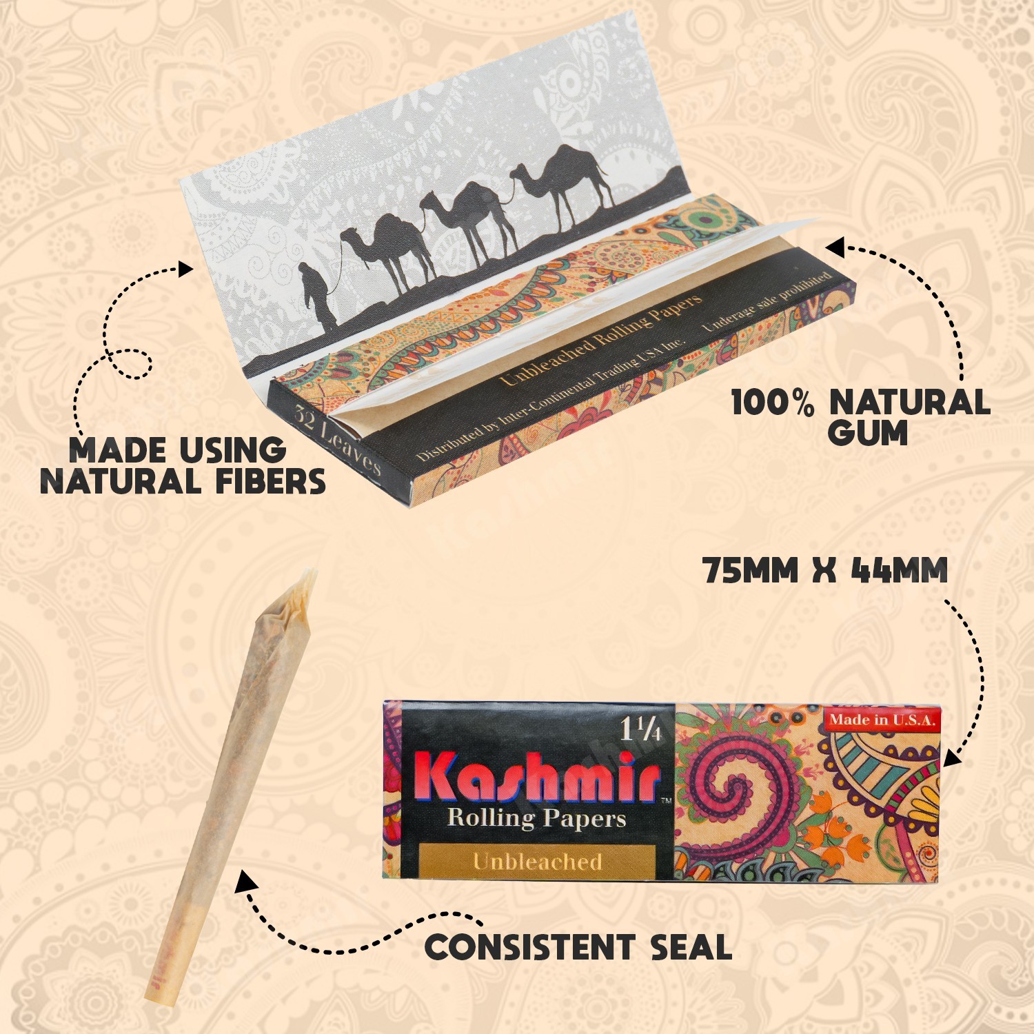 Unbleached Rolling Papers 1-1/4 Size 32 Leaves Pack (50 Pack Box)