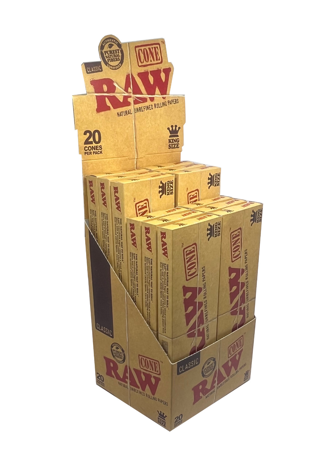 RAW CLASSIC CONE/ KING SIZE/ 12 PACKS OF 20 = 240 CONES/ DISPLAY