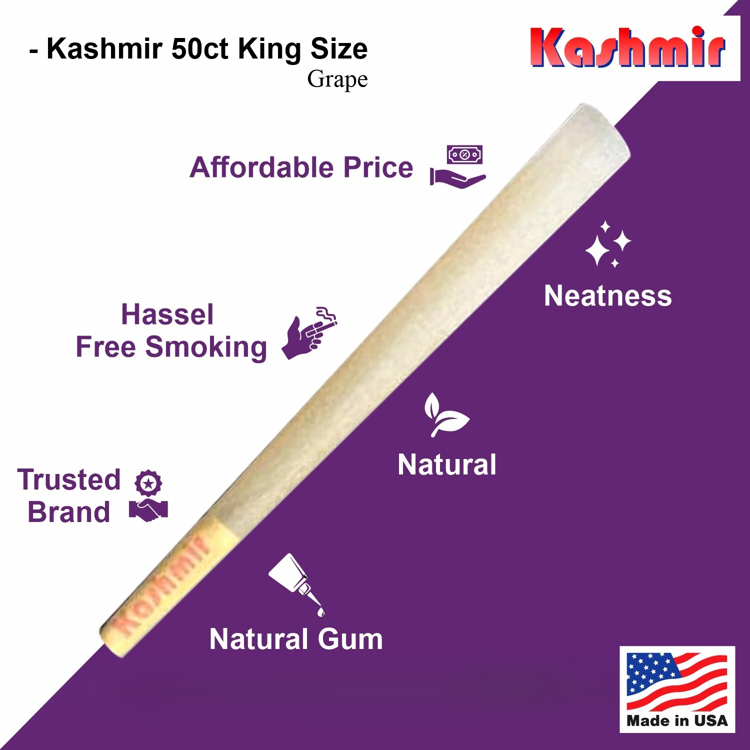 Pre Rolled Cones King Size Grape Flavored Rolled Paper Cone 50 Ct Jar by Kashmir