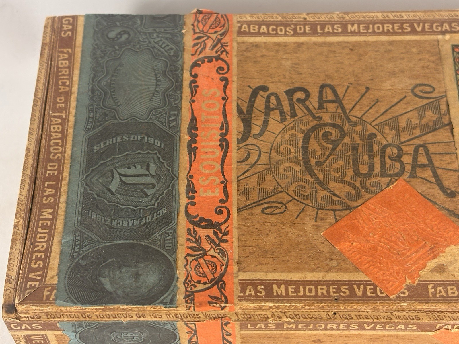 Antique Cigar Box Dayton Ohio Yara Cuba Pre Embargo Tax 1901 Ferneding Heymann
