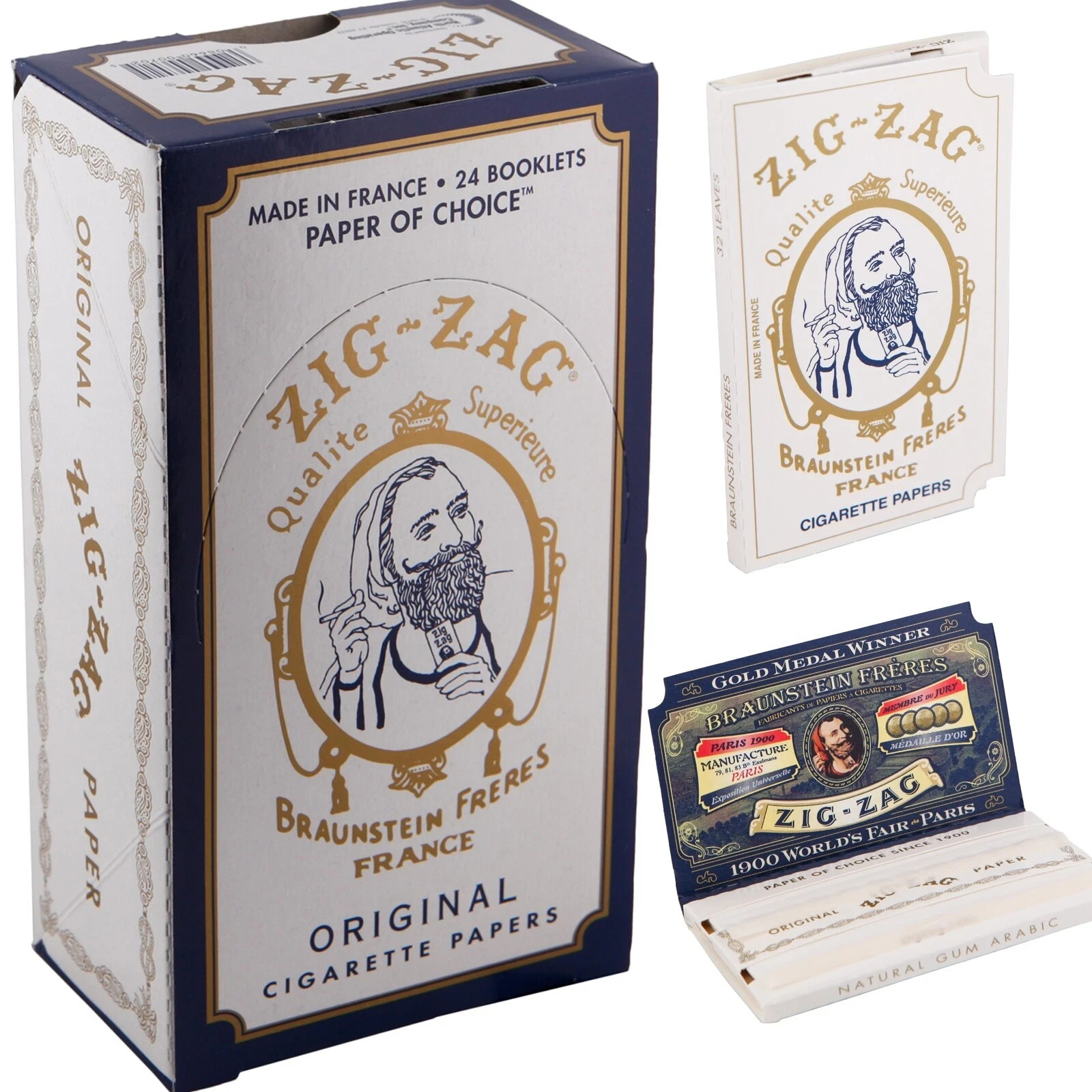 1 BOX of 24 PACKS – ZIG ZAG ORIGINAL WHITE ROLLING PAPERS – FREE SHIPPING