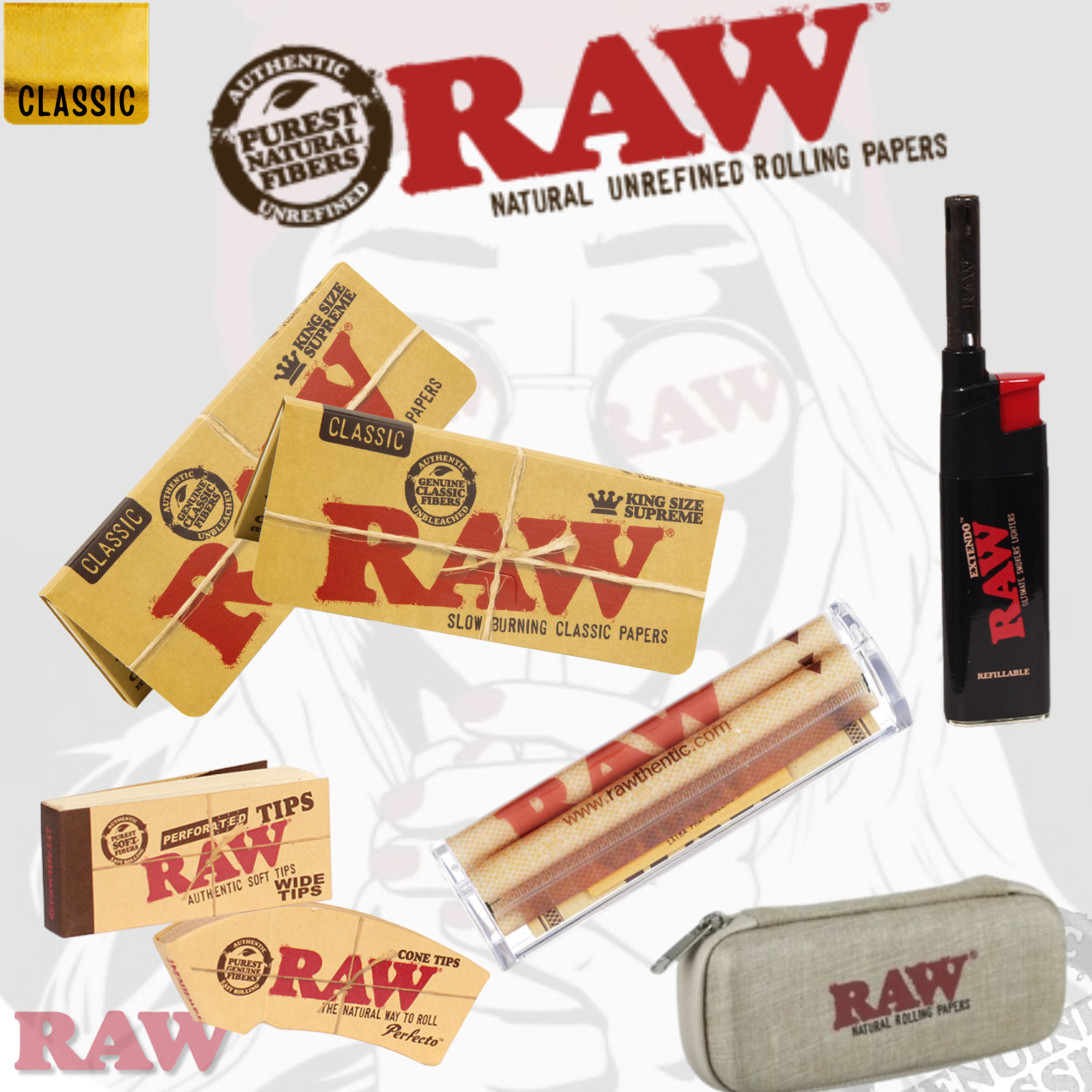RAW King Size Supreme Phatty Roller Tube Lighter Cone Wallet Wide & Perfect Tip