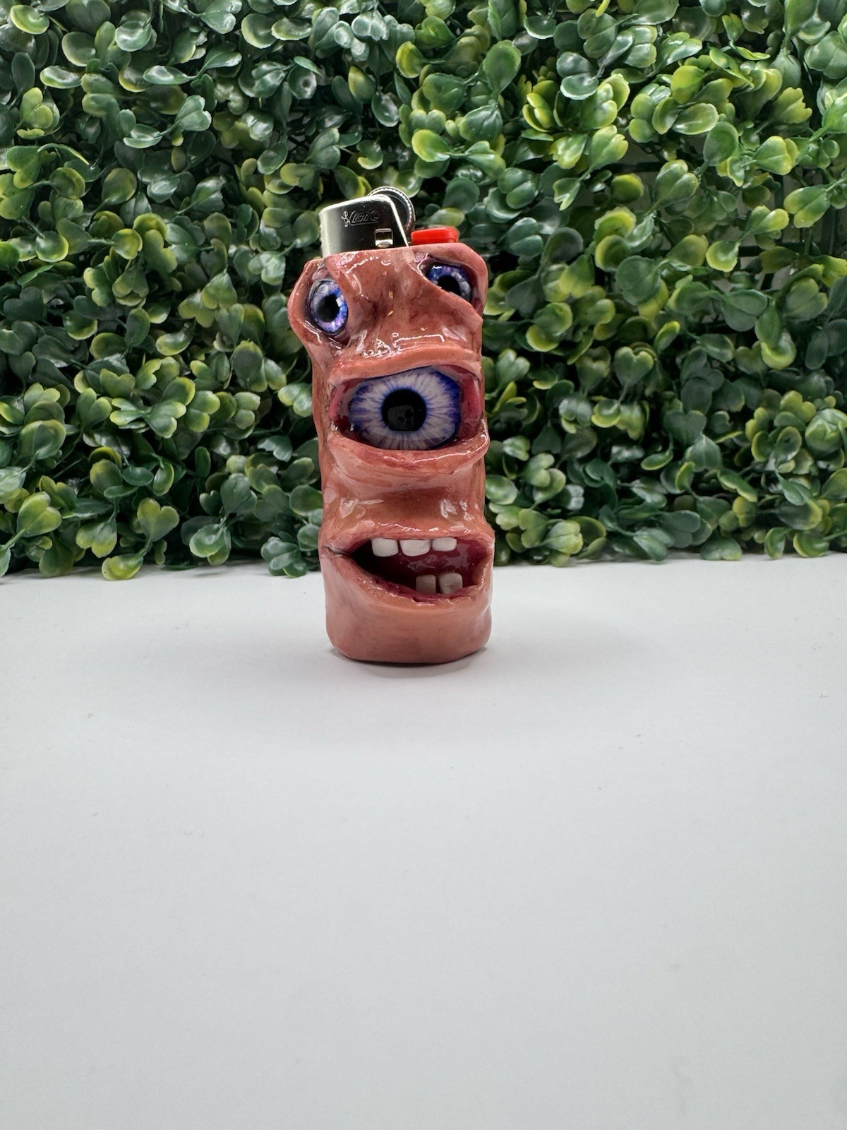 BIC LIGHTER SLEEVE/CASE/SMOKING ACCESSORY/UNIQUE POLYMER CLAY MONSTER 3 EYED