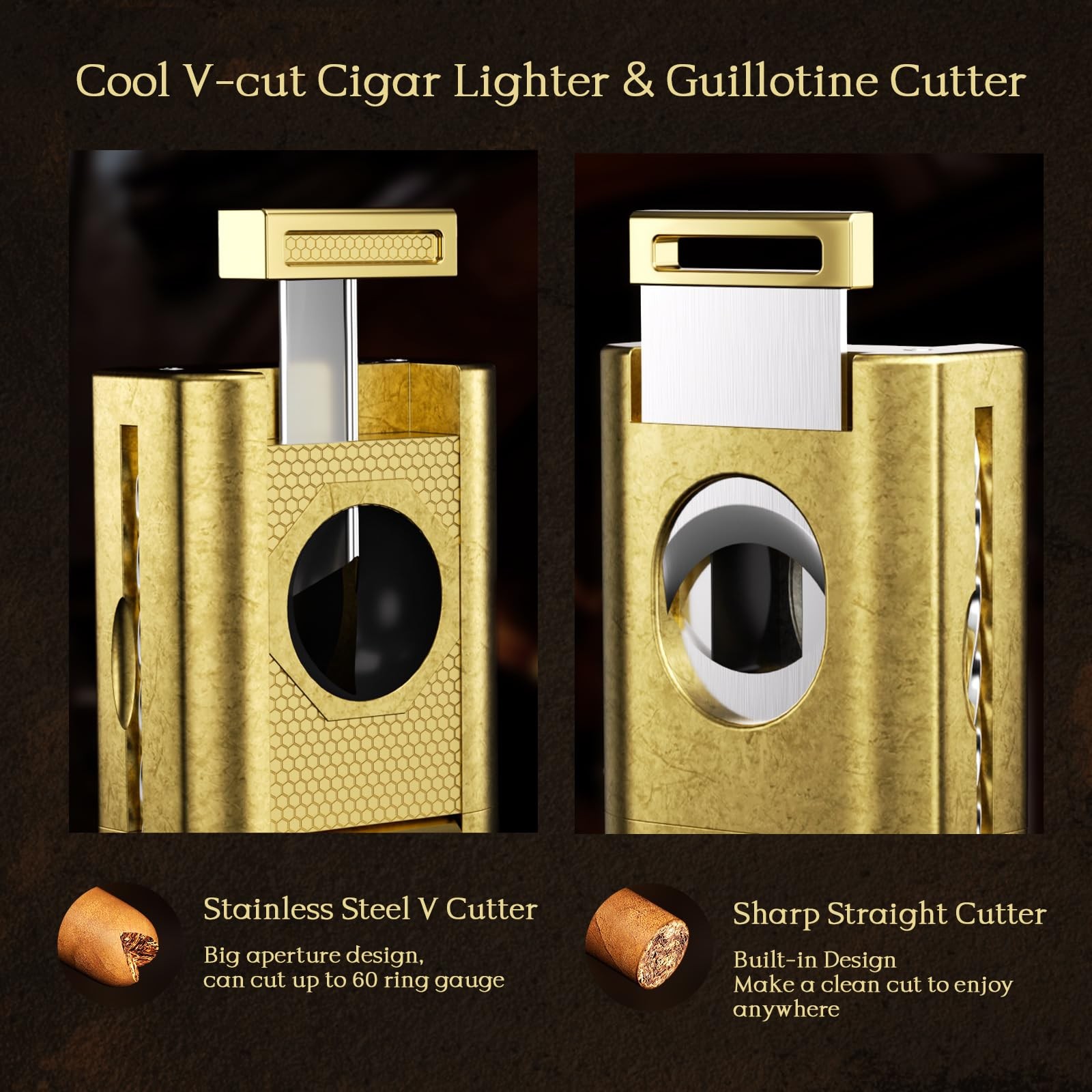 6-in-1 Cigar Torch Lighter, with Straight&V Cigar Cutter, 2 Cigar Punches, Ci…