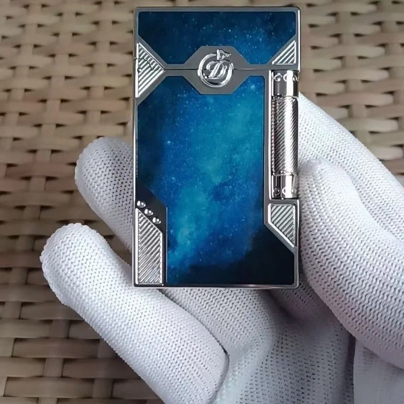 Metal Butane Gas Lighter Blue Windproof Refillable Pocket Lighter Gift for Men