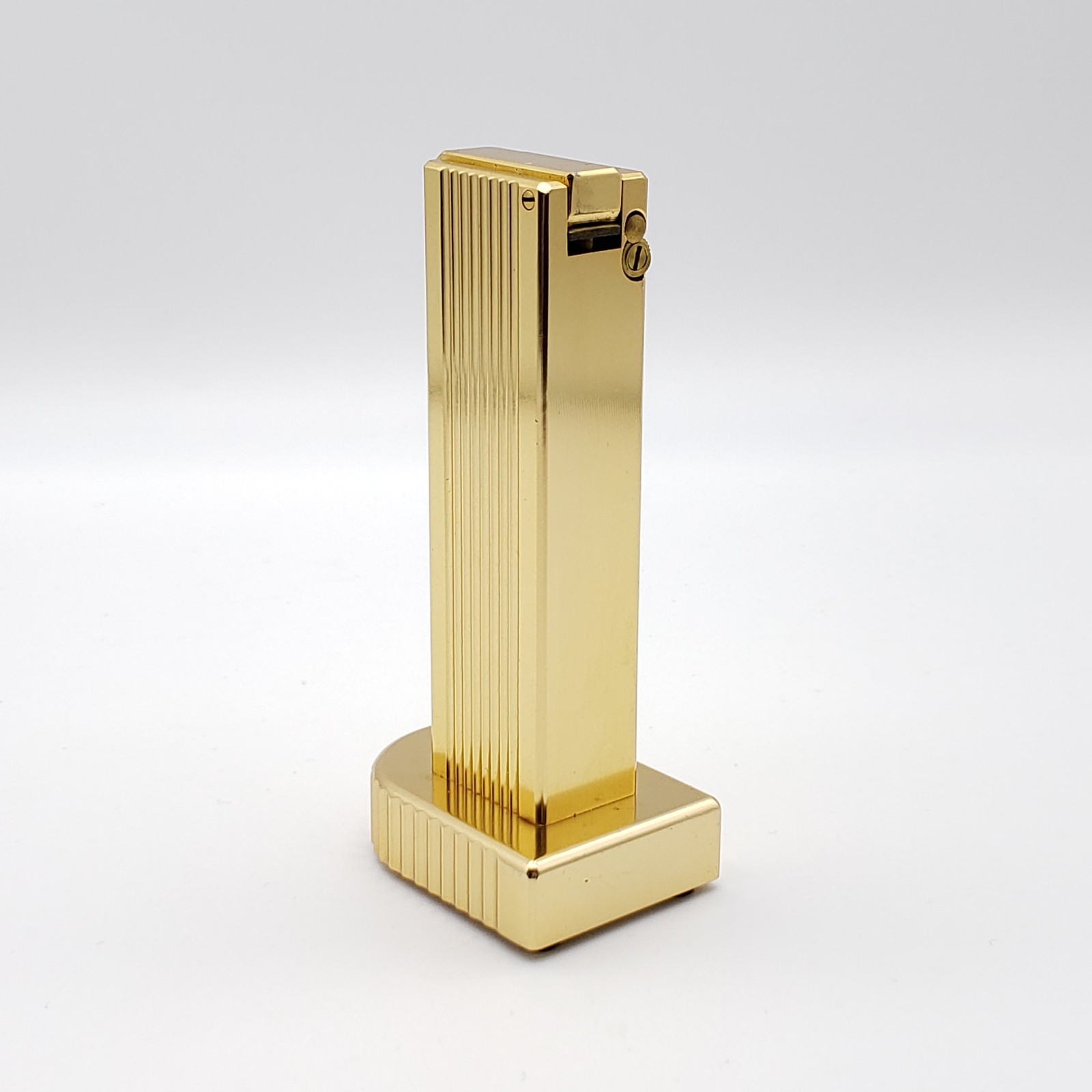 Vintage Cygnus Gold-Plated Ribbed Table Petrol Roller Lighter – Japan 1950s