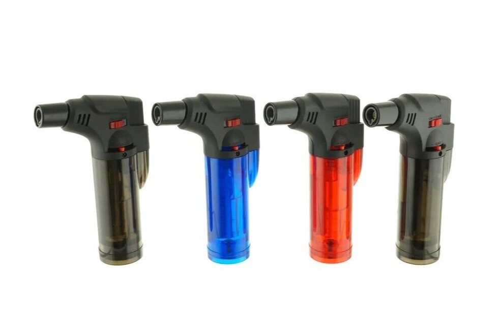 4 Pack Jumbo 4″ Jet Flame Torch Gun Lighter Refillable Lockable Adjustable Clear