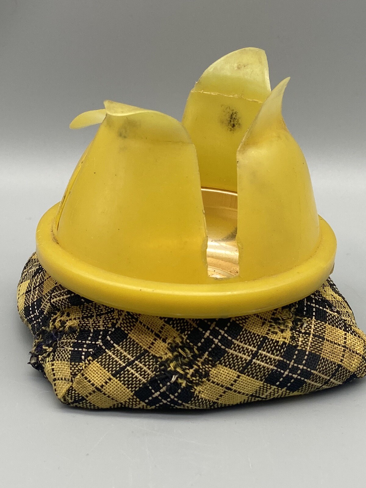Vintage 1960’s Bean Bag Ashtray Yellow Black Plaid W/ FLAME TOPPER 🔥 RARE! MCM