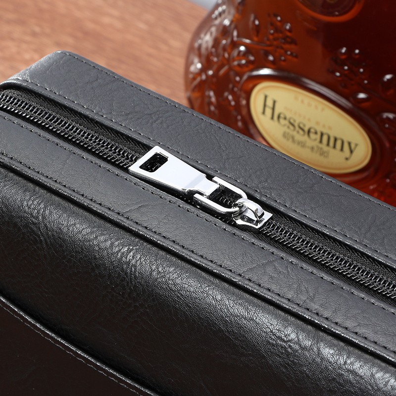 Leather Cedar Wood Cigar Case Portable Humidor 3 Cigars Tubes Yellow Box Gift