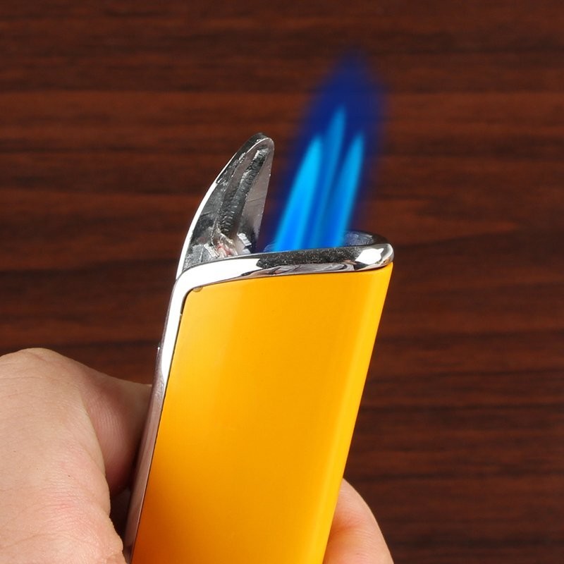 Cigar Cigarette Lighter Triple Jet Flame Torch w/ Punch Refillable Butane No Gas