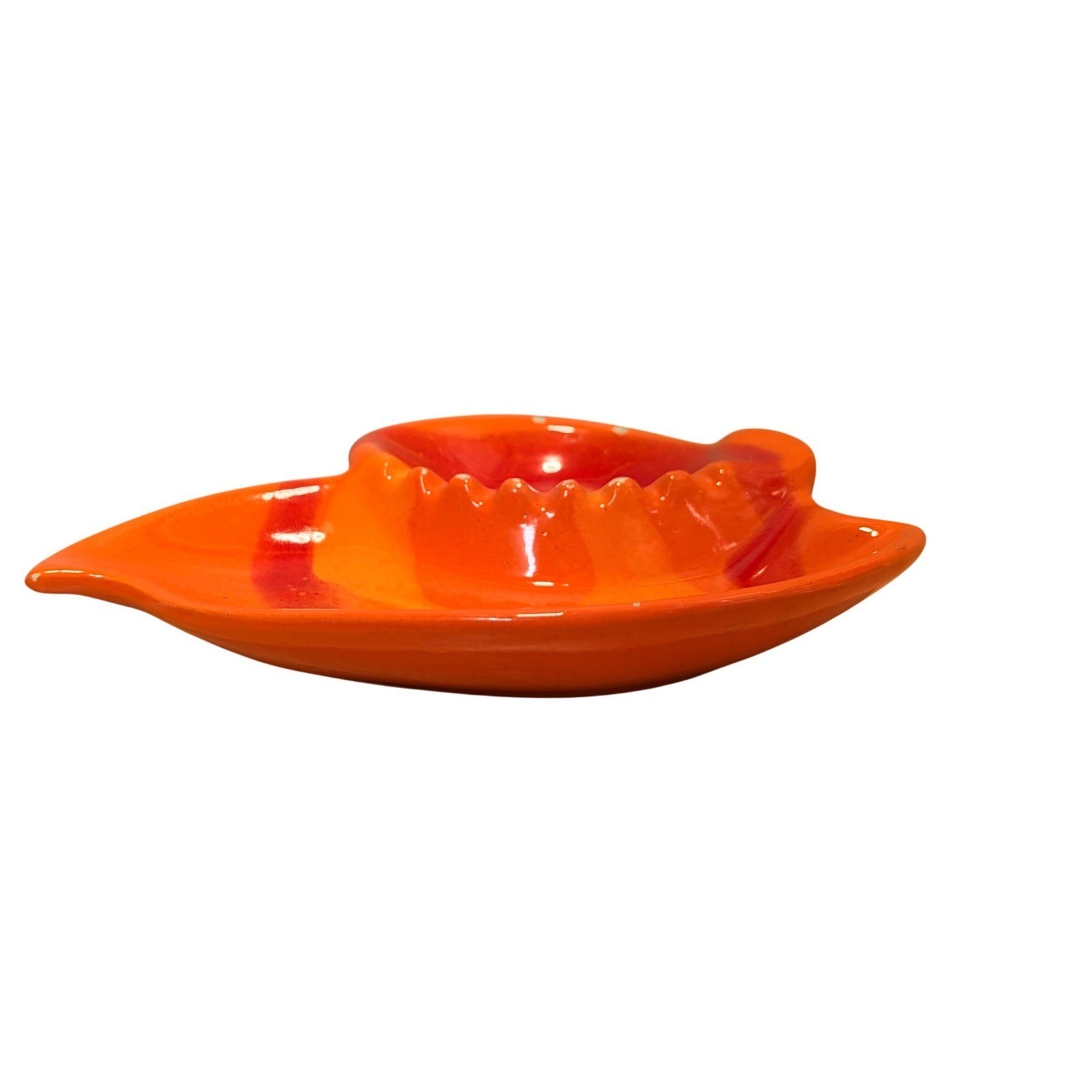 Vtg Marcia of California Lava Leaf Orange Ceramic Ashtray Dish Mid Century MCM