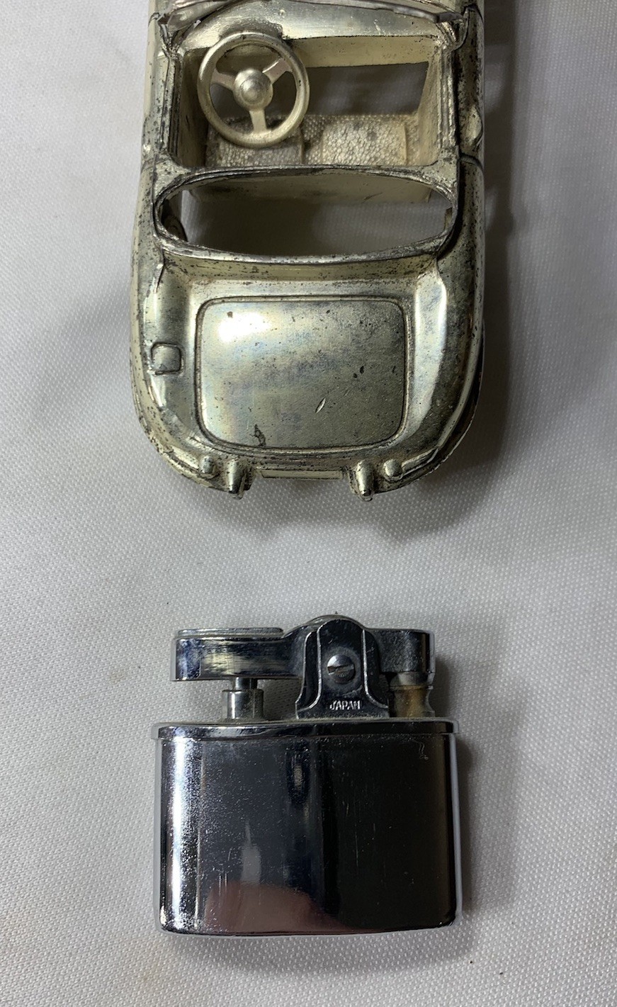 Vintage 1960s Cast Metal Jaguar E-Type Tabletop Lighter 4.5” Patina