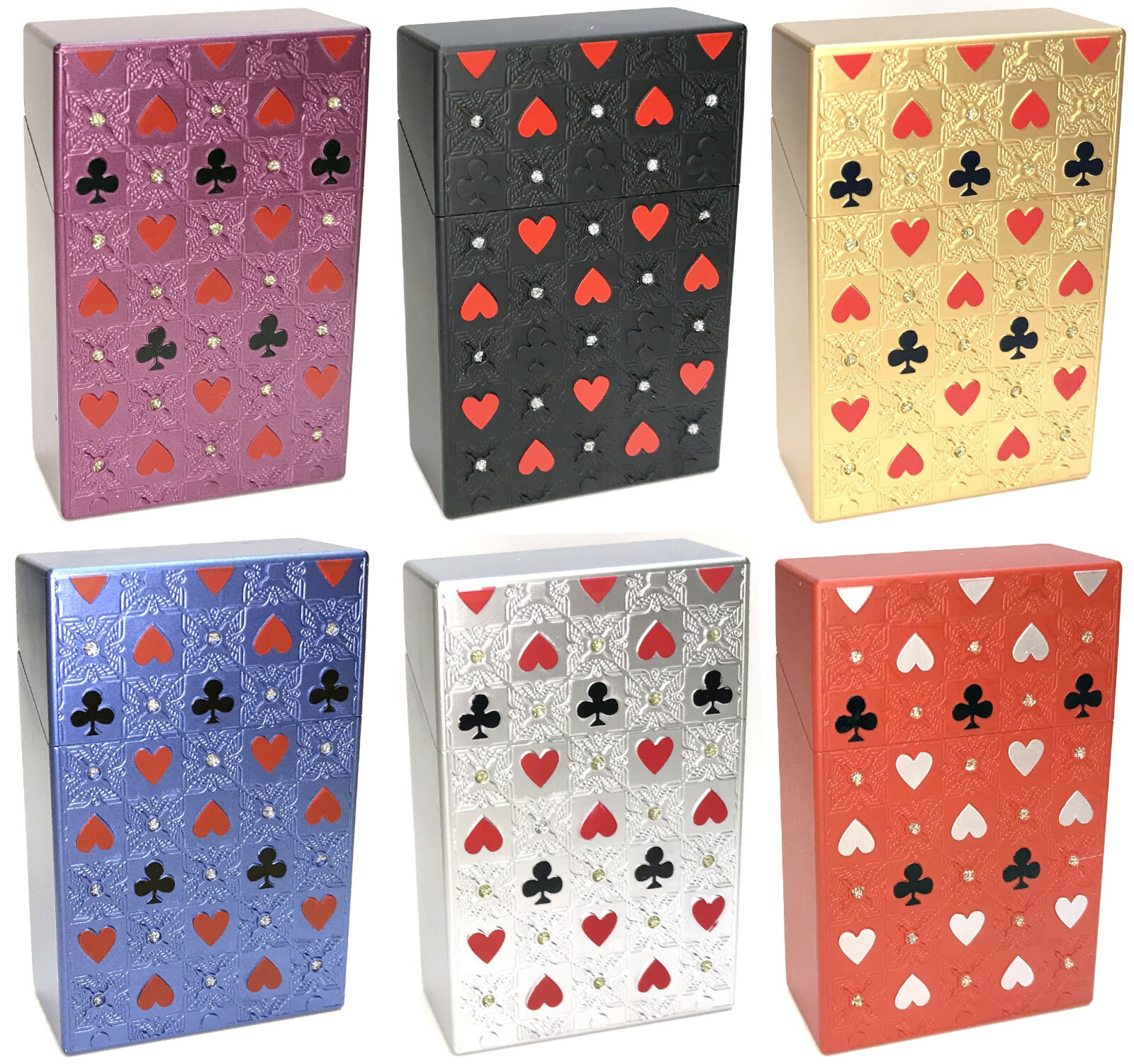 2ct Eclipse Hearts & Clubs Hard Plastic Crushproof Cigarette Case, Kings 3116M22