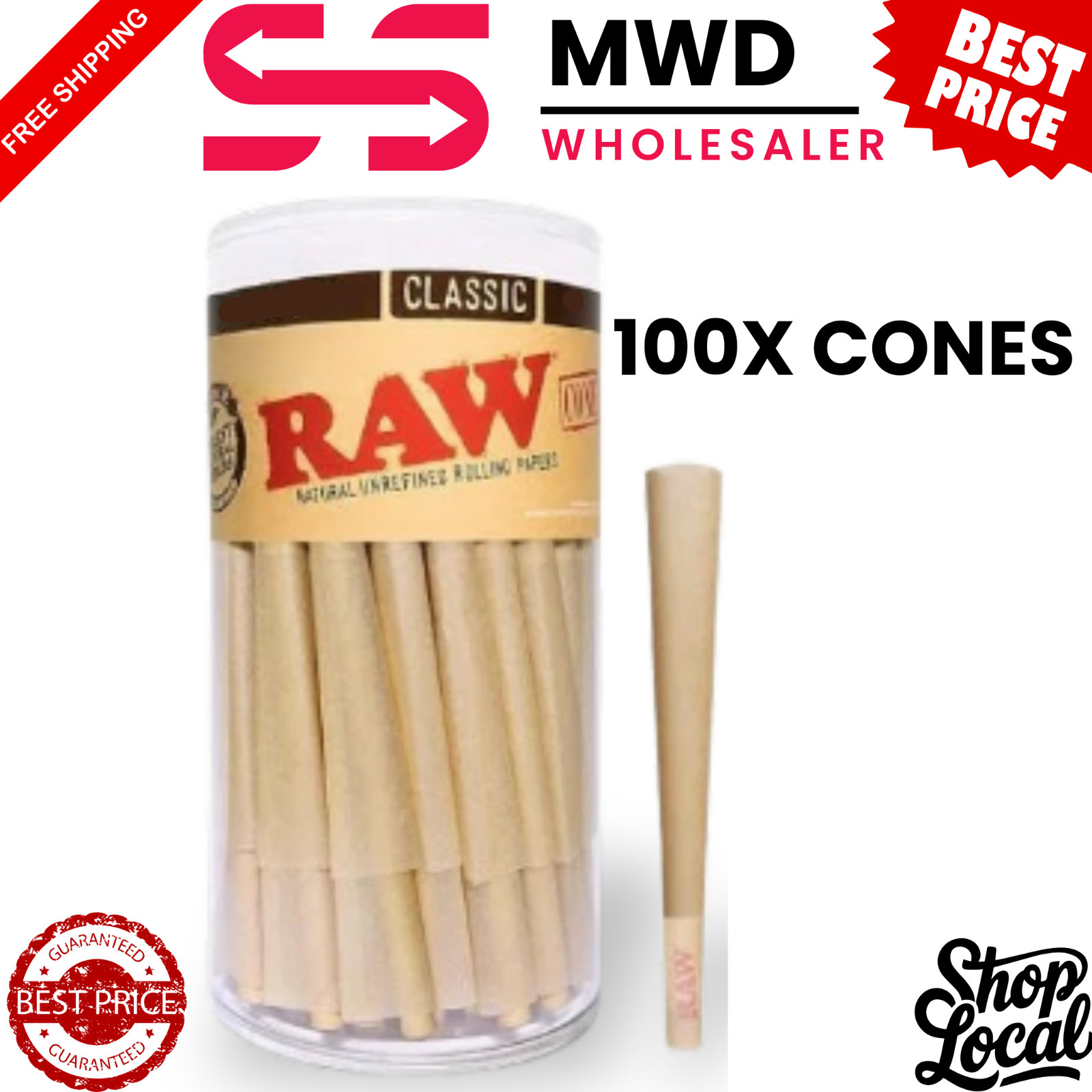 RAW 98 Special Classic Pre-Rolled Cones 100 Pack with Tips