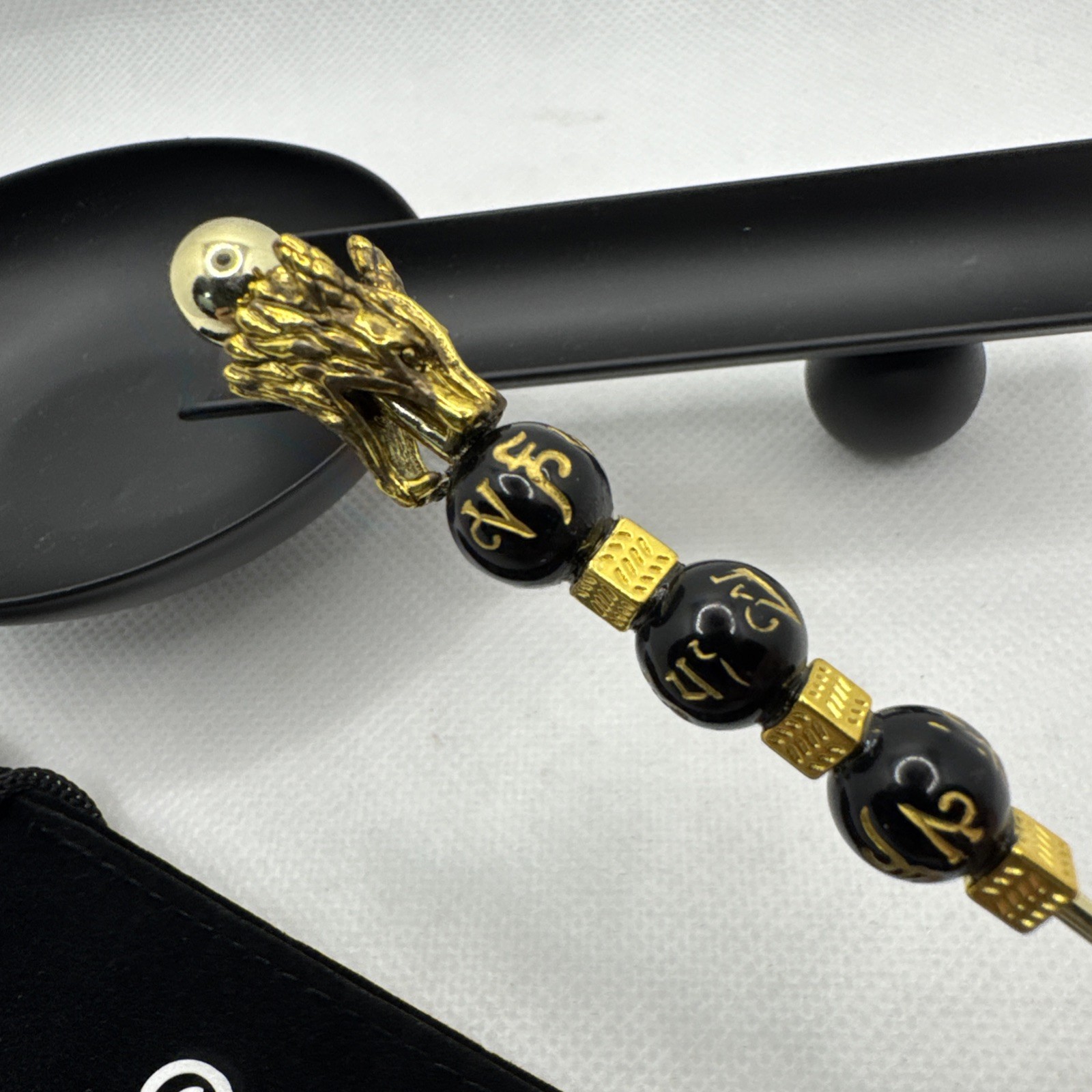 Stainless Gold/Blk Bead Tone Asian Dragon2 Cigar Nubber, Poker Tool, Handcrafted