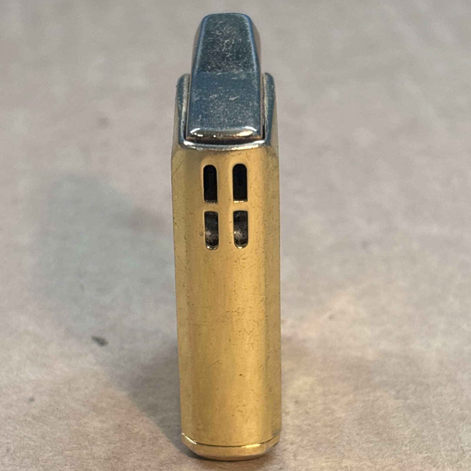 VNTG Prince Gardner Brass/Blue Leather Slim Cigarette Lighter + Flamex Ser. 76