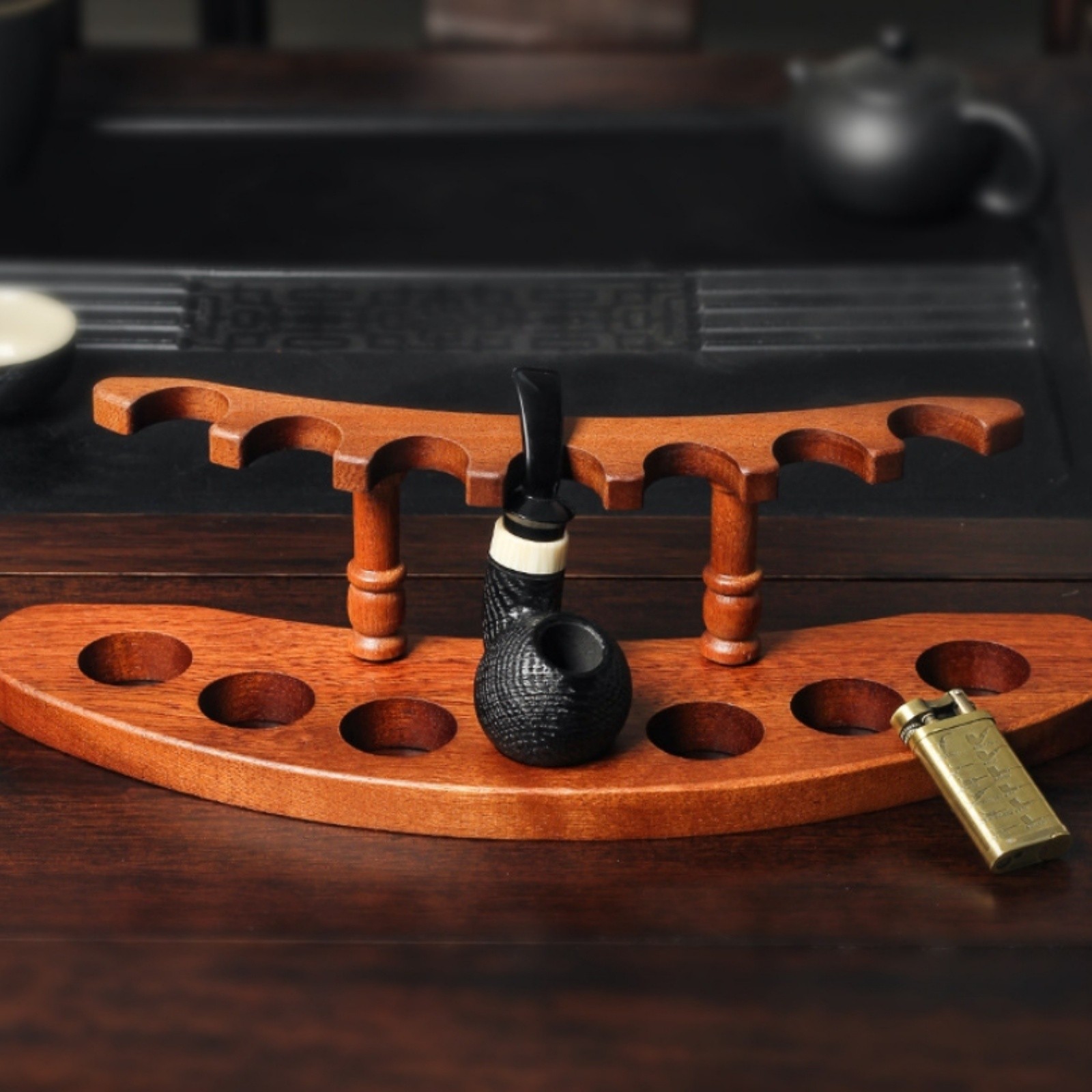 7 Pipe Wooden Tobacco Pipe Stand Rack Display Holder Detachable Wood Organizer
