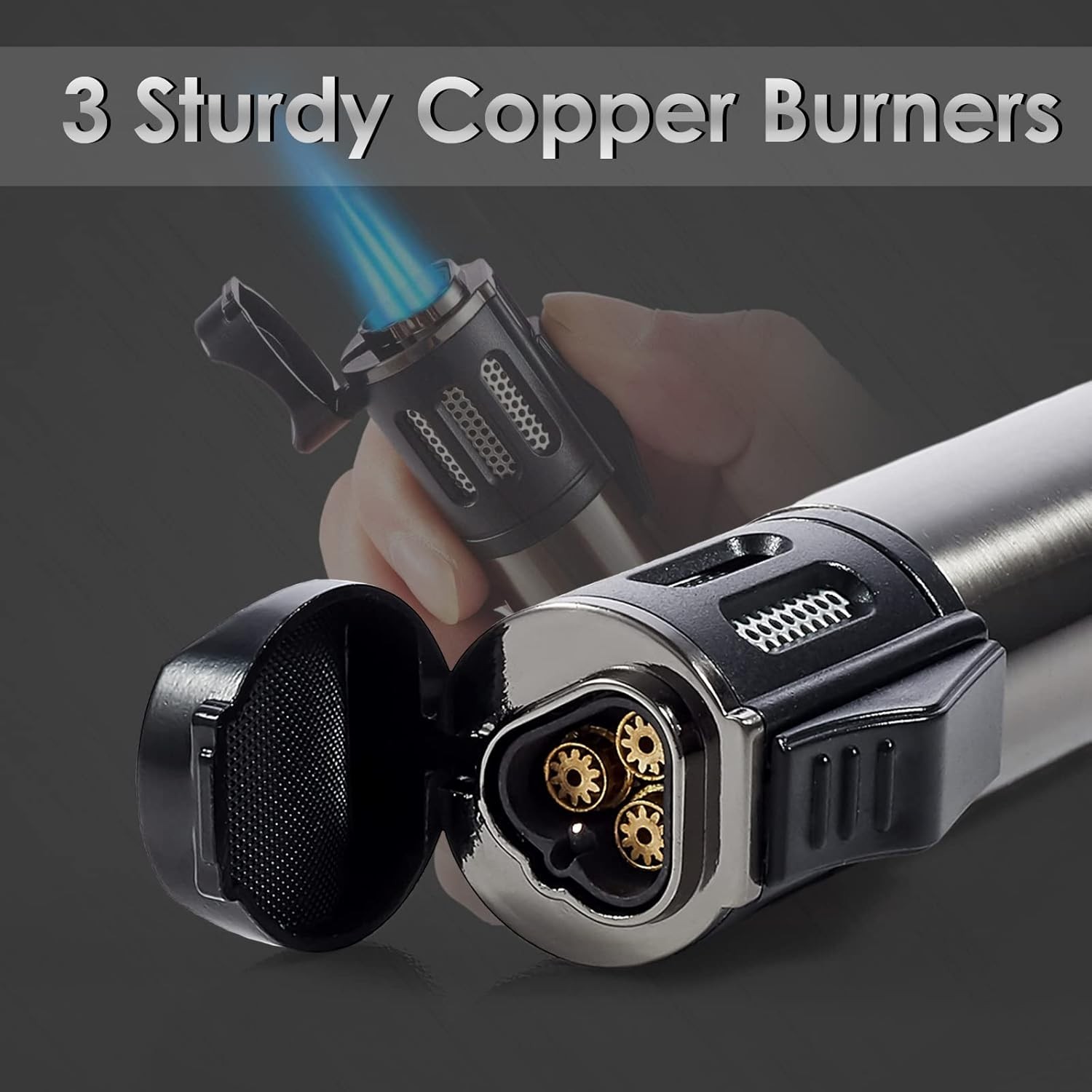 2 Pack Torch Lighter Triple 3 Jet Flame Butane Gas Lighter Refillable Jet Torch