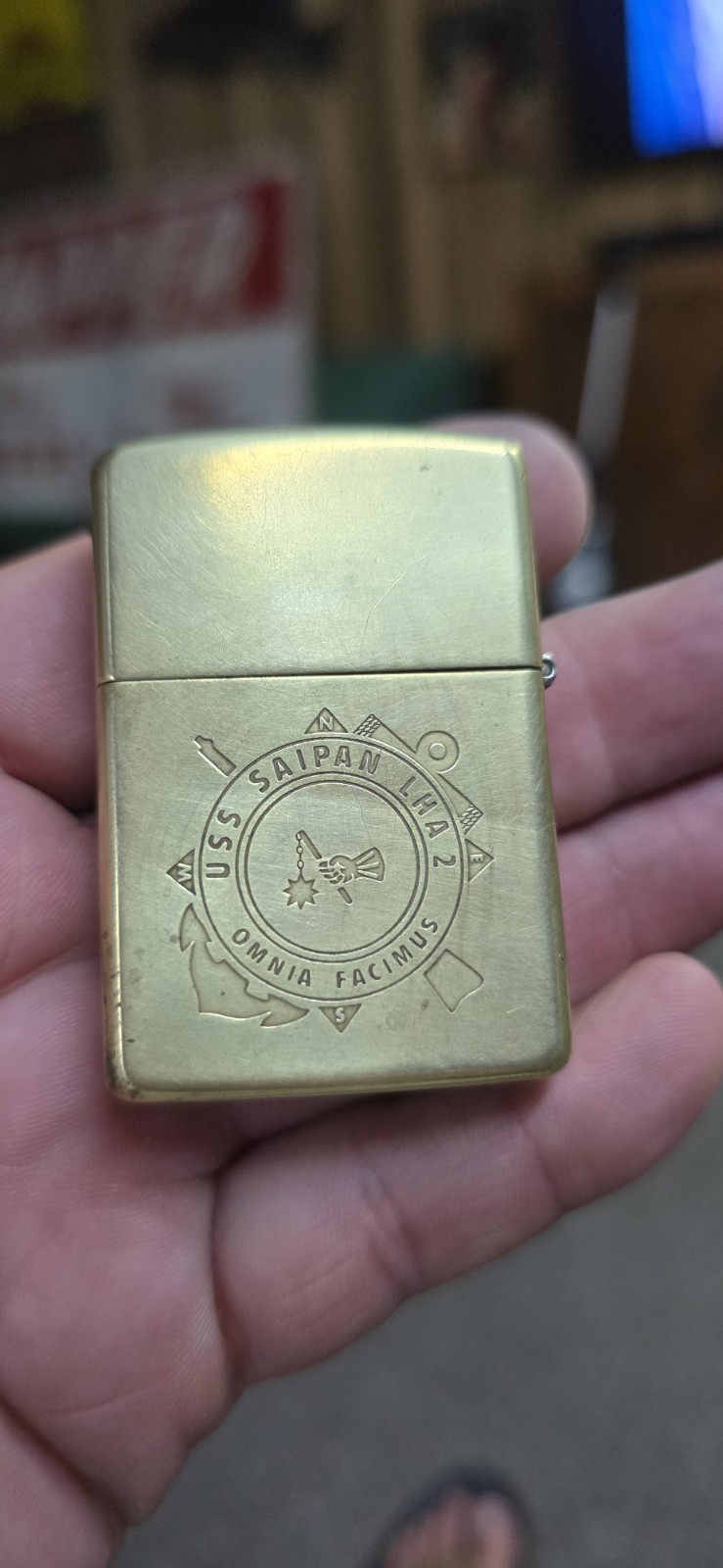 Vintage Zippo 1932-1990Solid Brass Commemorative U.S.S. Saipan LHA-2 Lighter