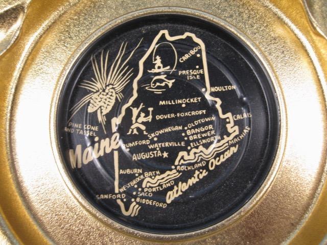 Gold & Black Maine State Metal Tin Ashtray Tin Atlantic Ocean Augusta Cities (O)