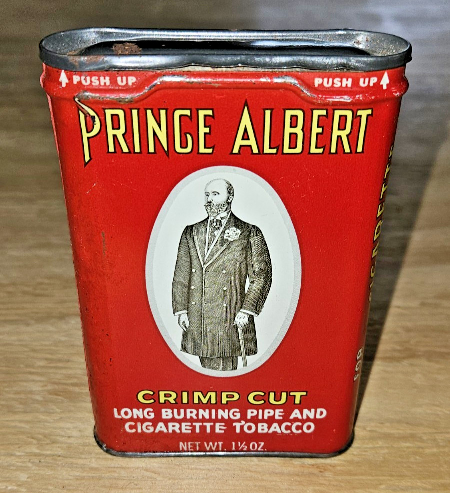 Vtg RJ Reynolds Tobacco Co Prince Albert Pocket Tin Old Timer Knives Ad on Side