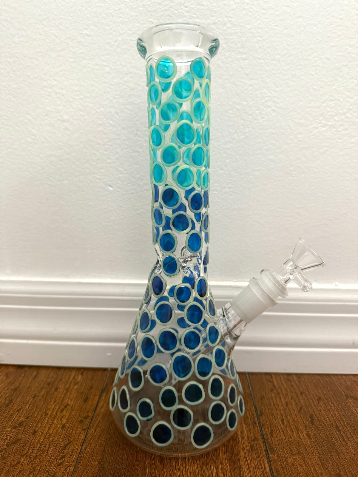 10.5” Premium Glass Water Pipe Blue Polkadot Glow in Dark 14mm