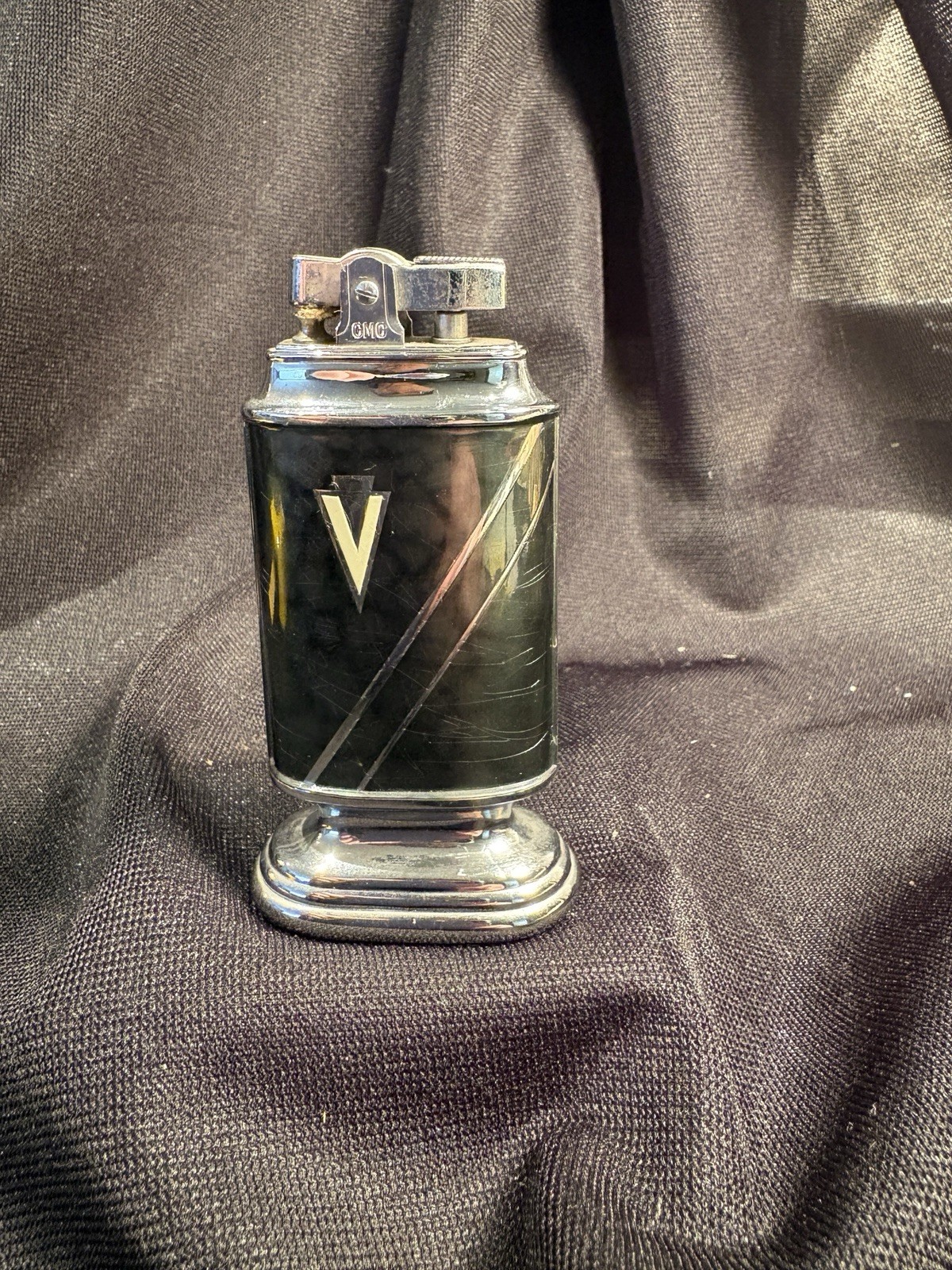 Art Deco Continental CMC Lighter. Near Mint Condition. Chrome/ Black 4”x 2”