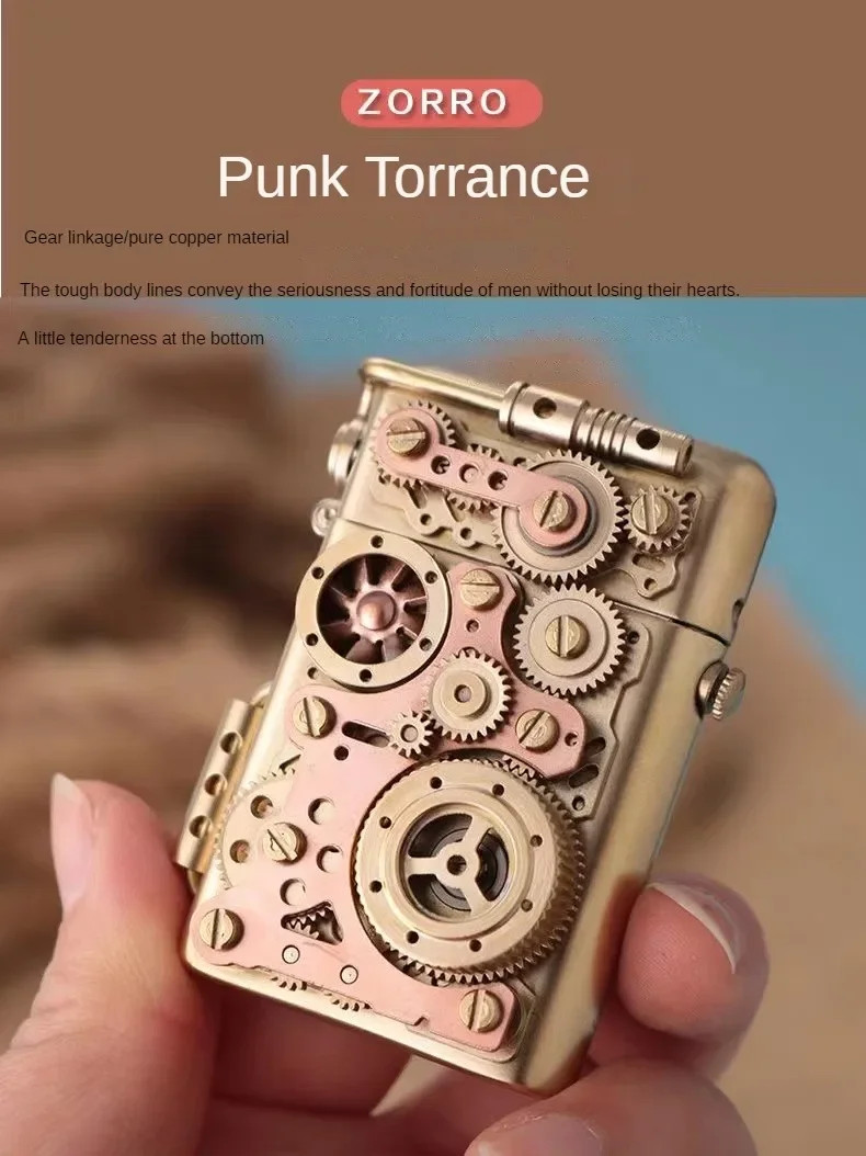 ZORRO Steampunk Mechanical Lighter Personalized Pure Copper Gear Linkage Gift…