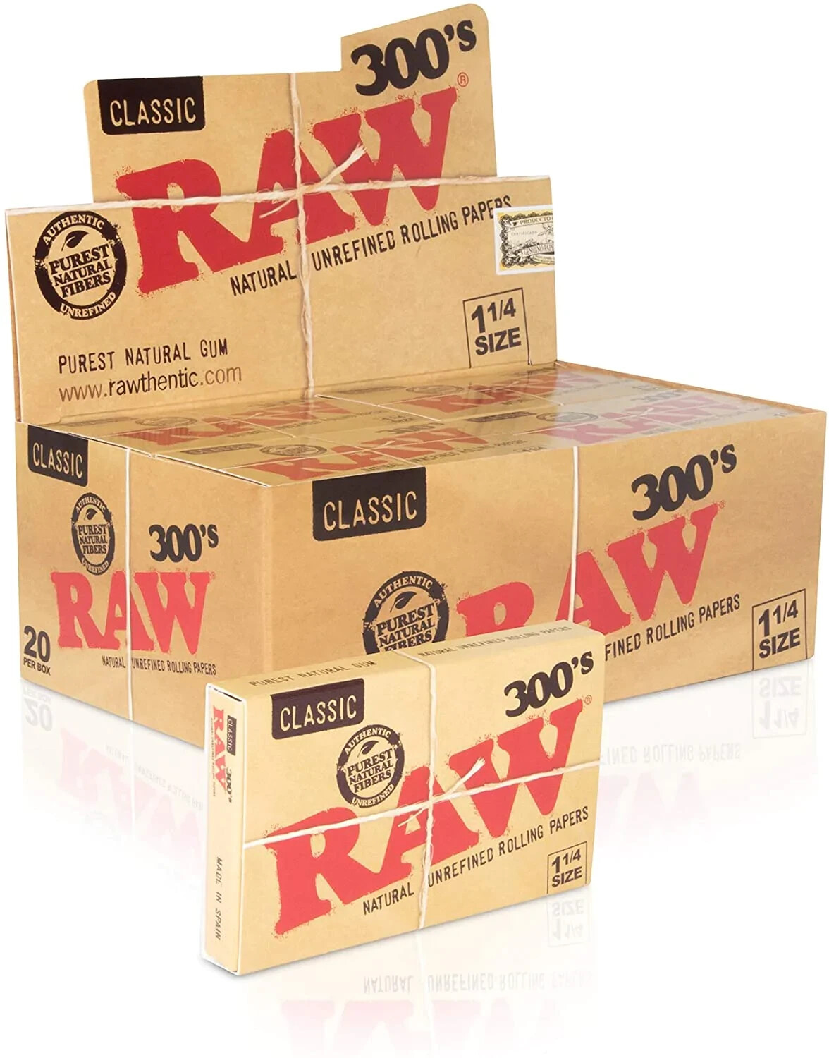 😎RAW 300’s CLASSIC NATURAL UNREFINED ROLLING PAPERS FULL BOX 1 1/4 -✨ 20 Packs✨