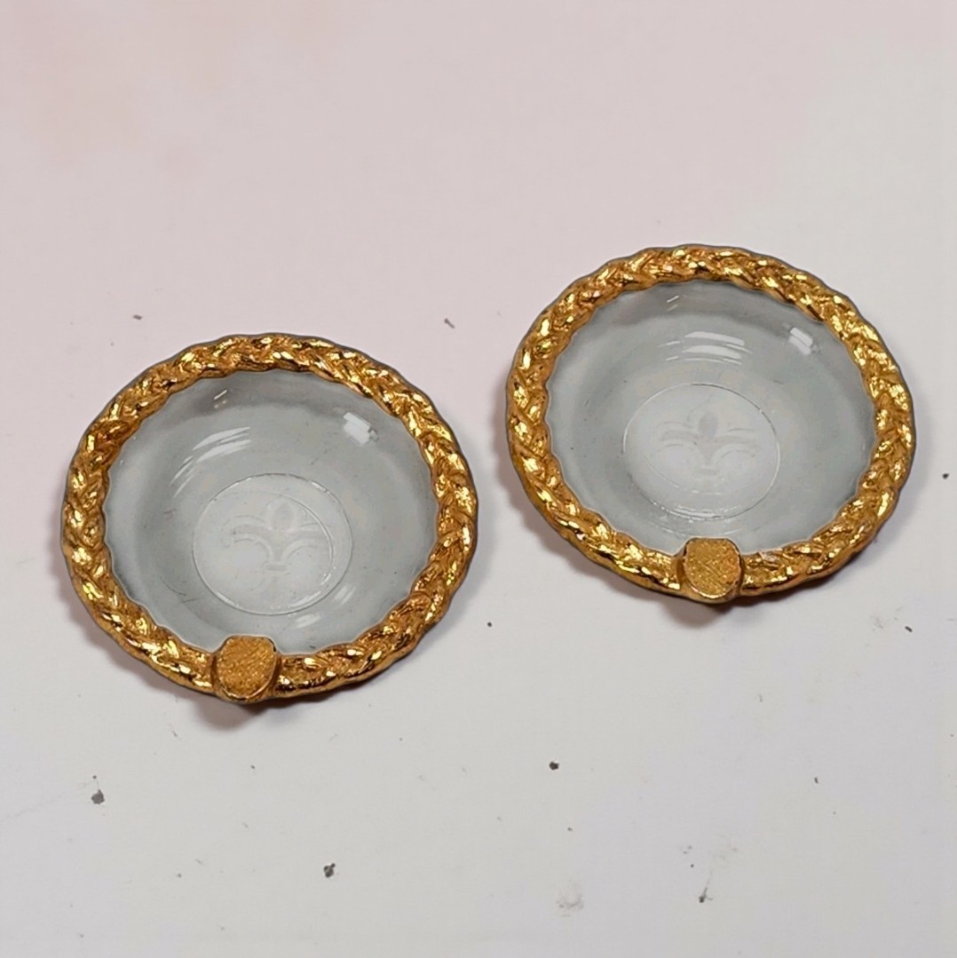 Vintage Princess House Gold Rope Glass Dishes Pair Fleur de Lis Decor Hollywood